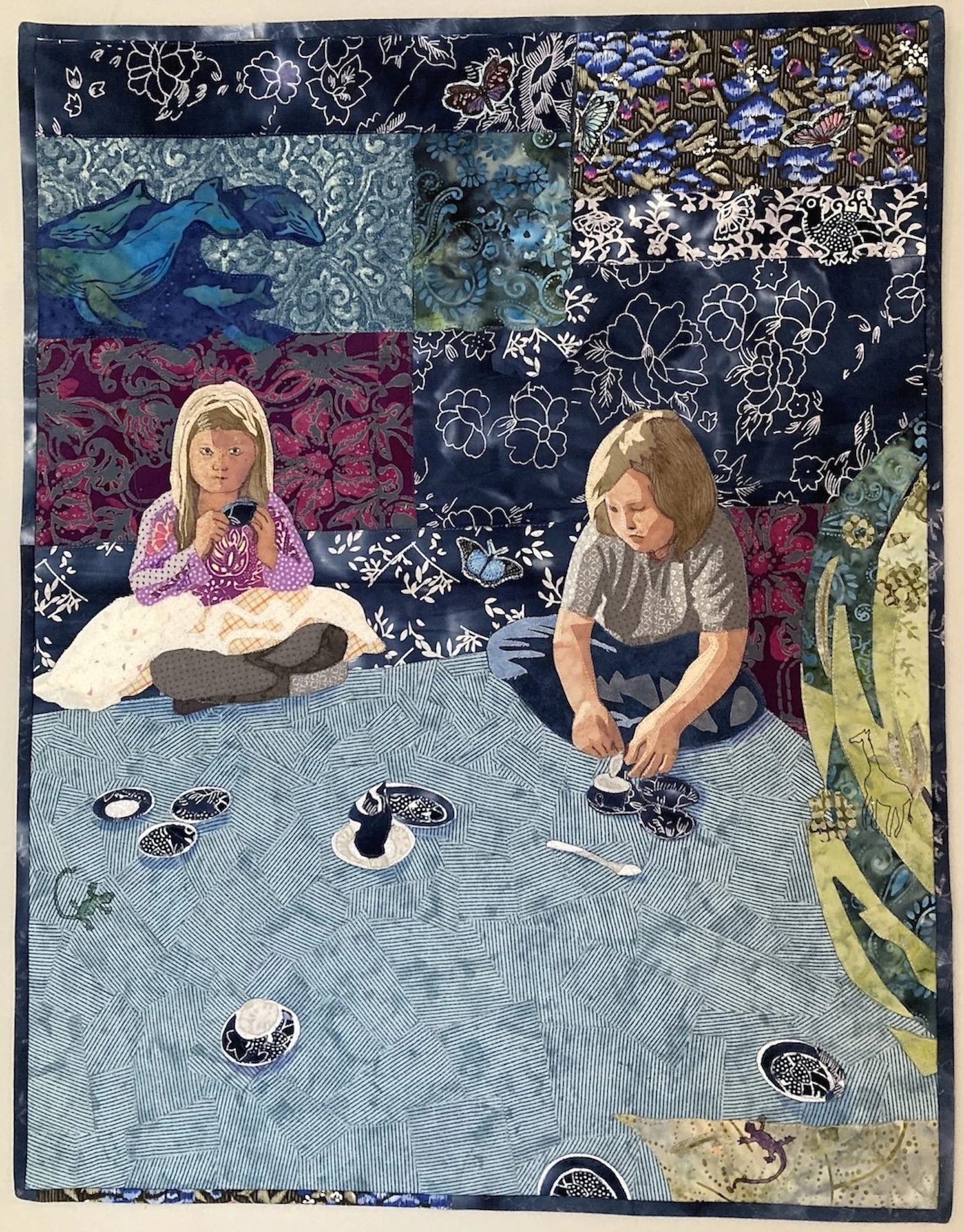 Friends Invited, 27 X 21, $750 Children enjoy a tea party surrounded by plants and animals.