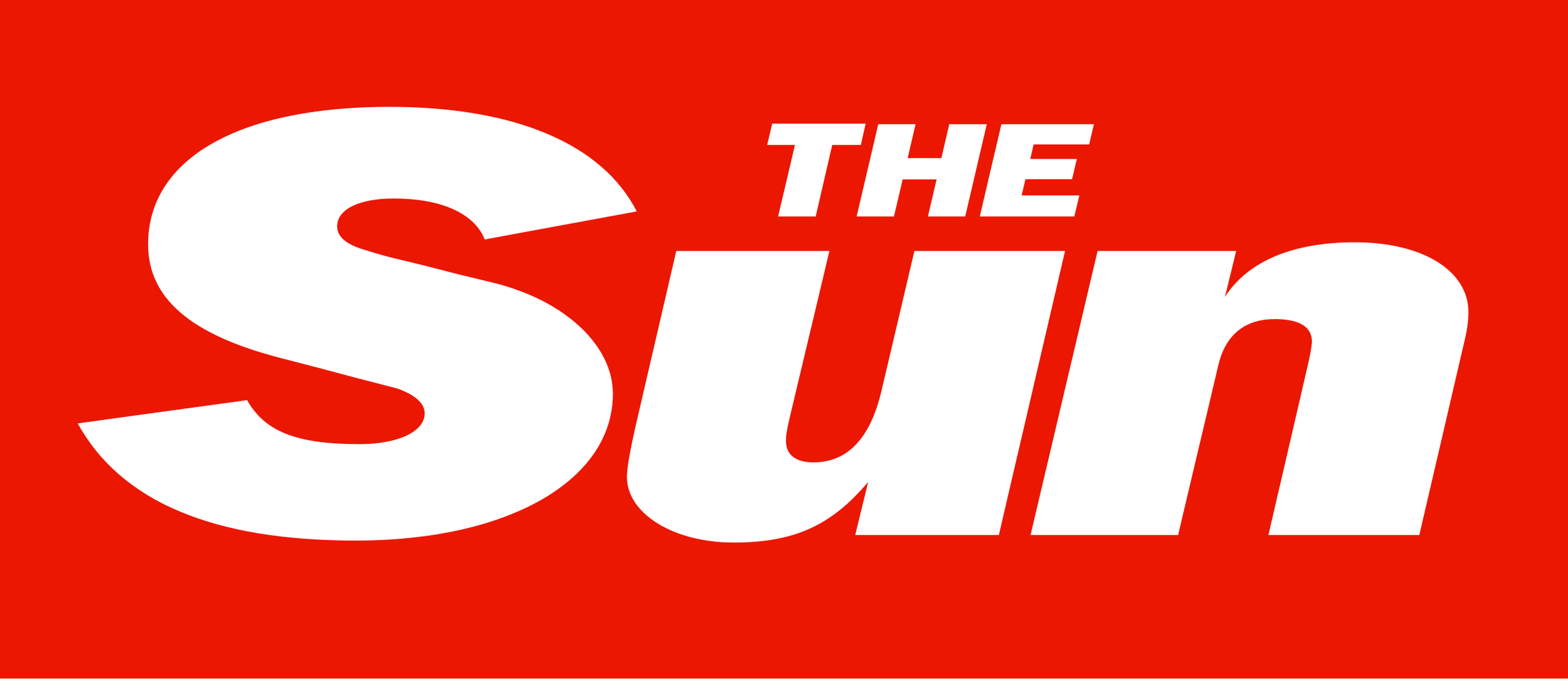 Logo for The Sun with bold white text on a red background.