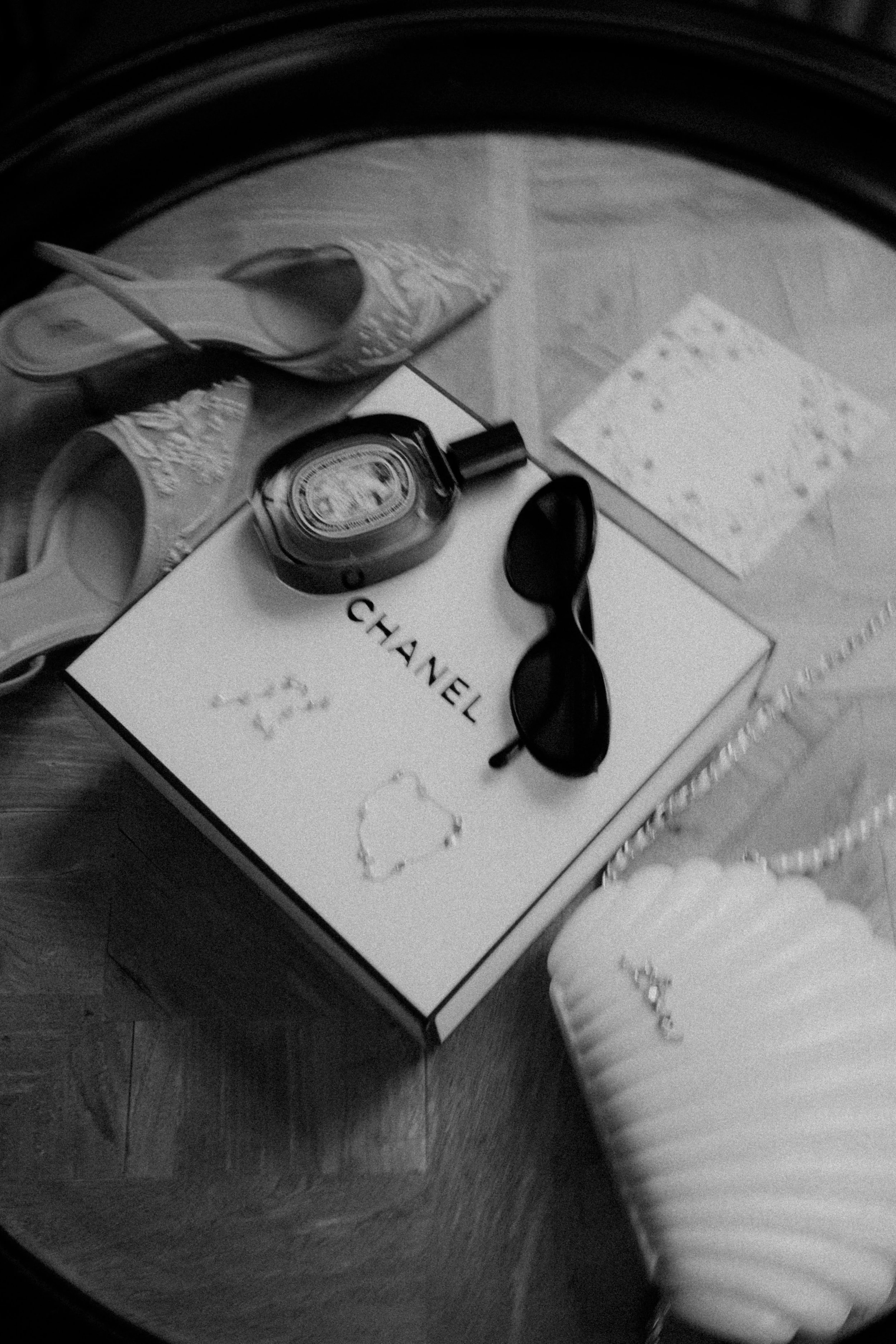 wedding day sunglasses and perfume wedding photography