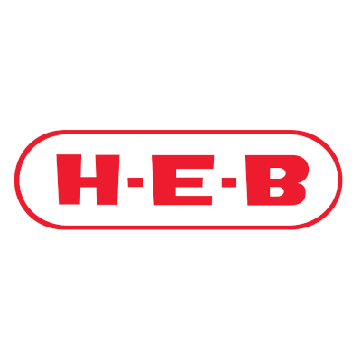 H-E-B grocery store logo in red text within an oval outline on a white background.