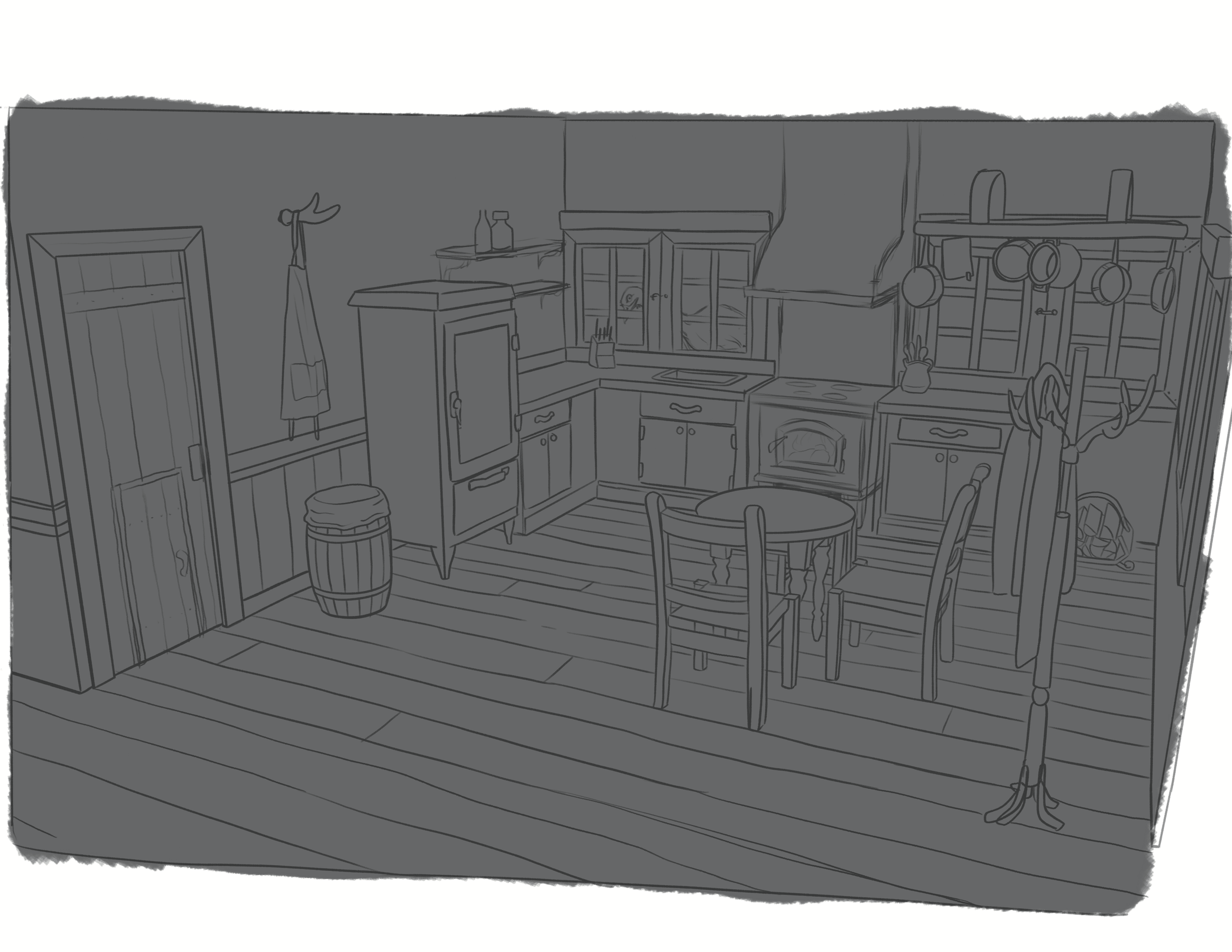 Red Deer kitchen rough concept art