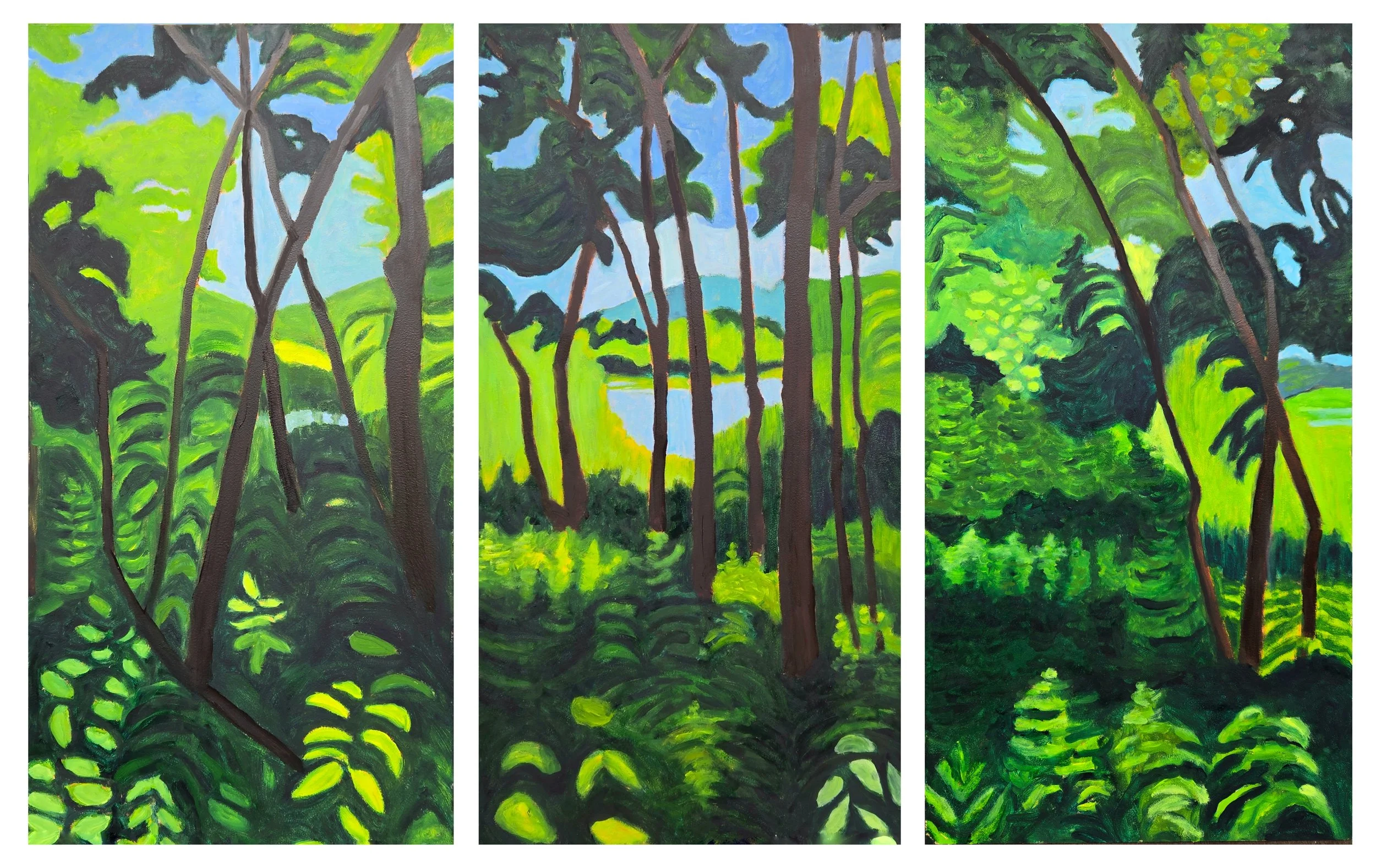 Maine Triptych 3, 2026, oil on panels, each 12 in.x 24 in.