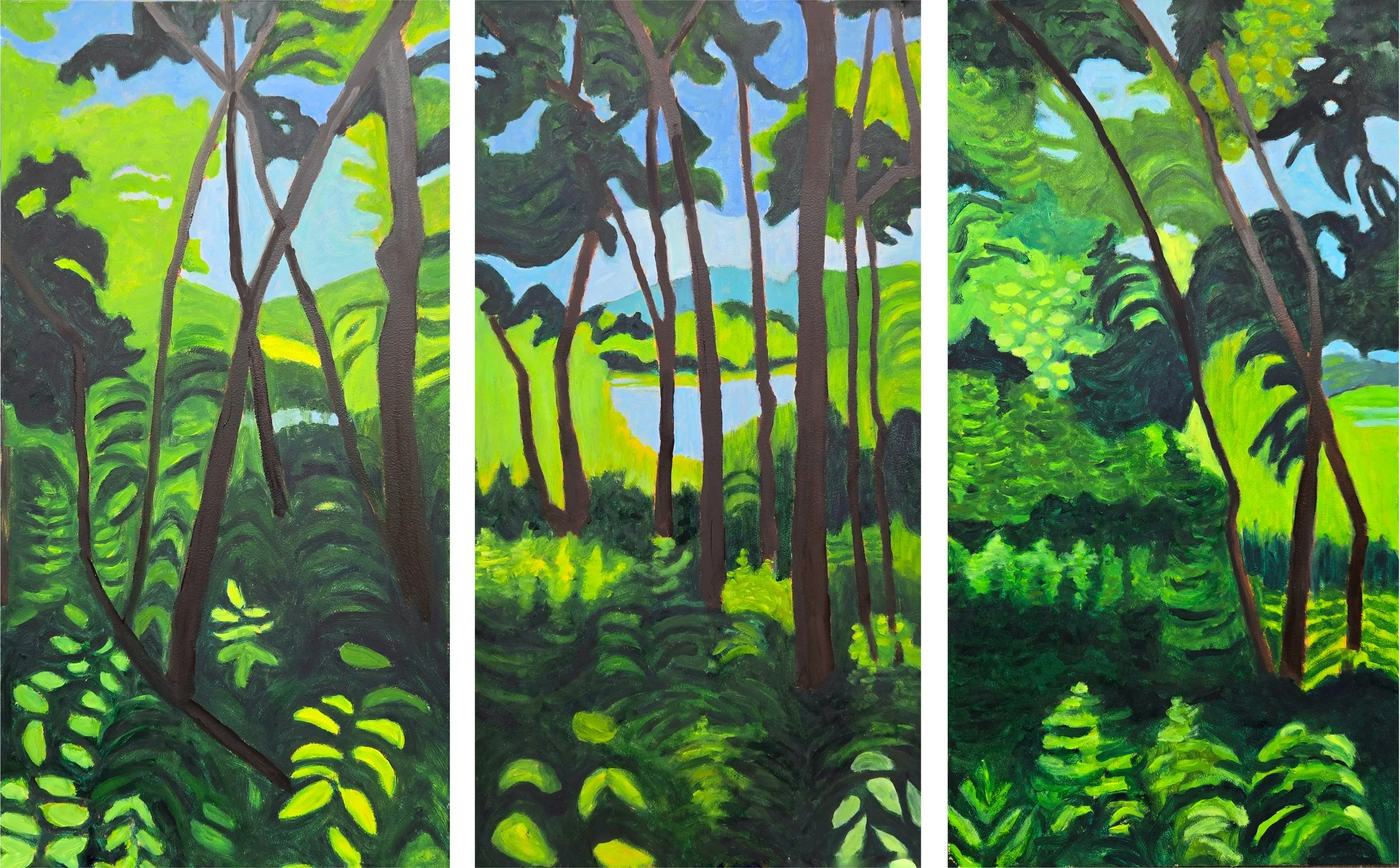 Along the Carriage Trail, 2026, oil on panels, 24 in. x 36 in.