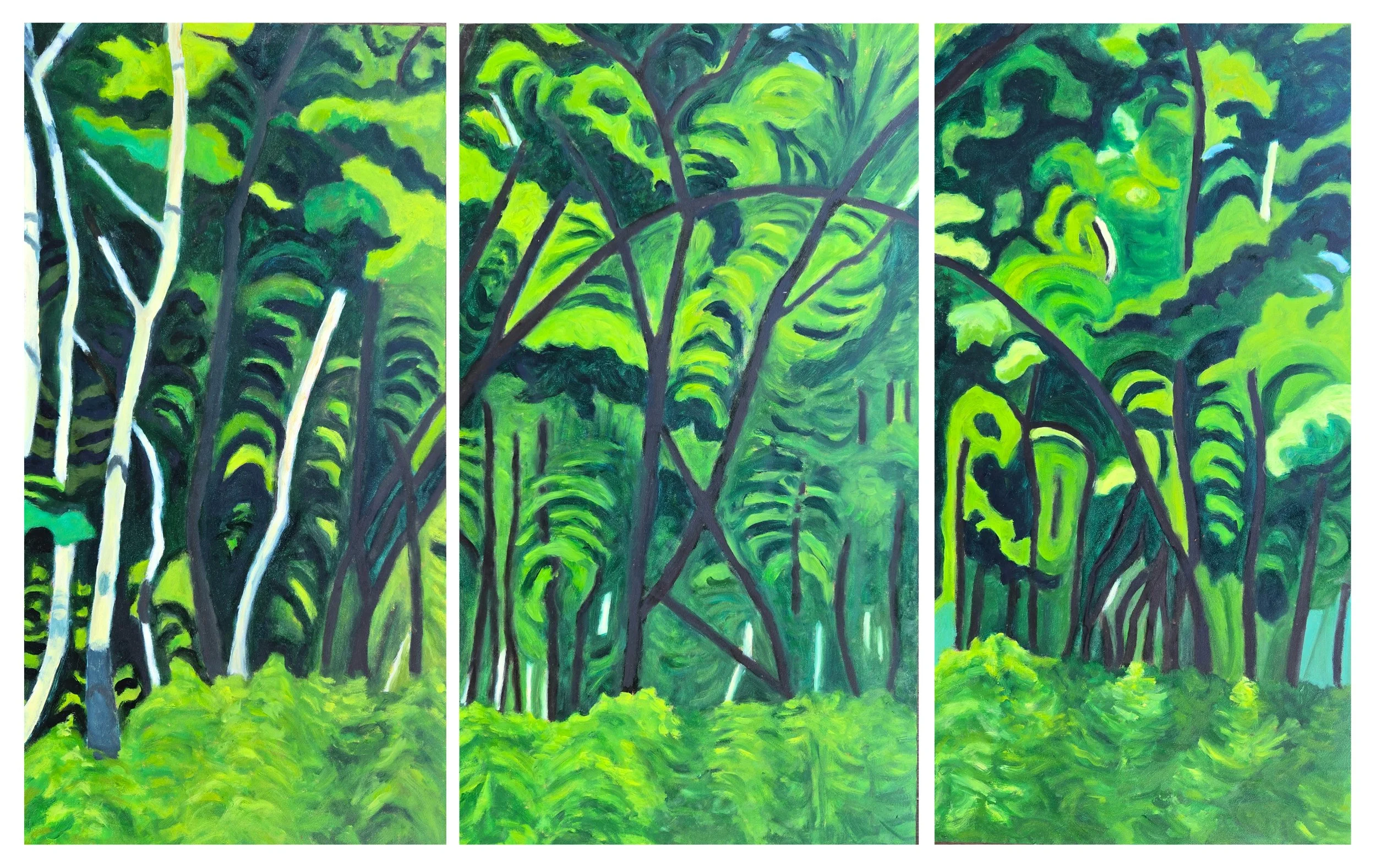 Maine Triptych 4, 2026, oil on panels, each 12 in.x 24 in.