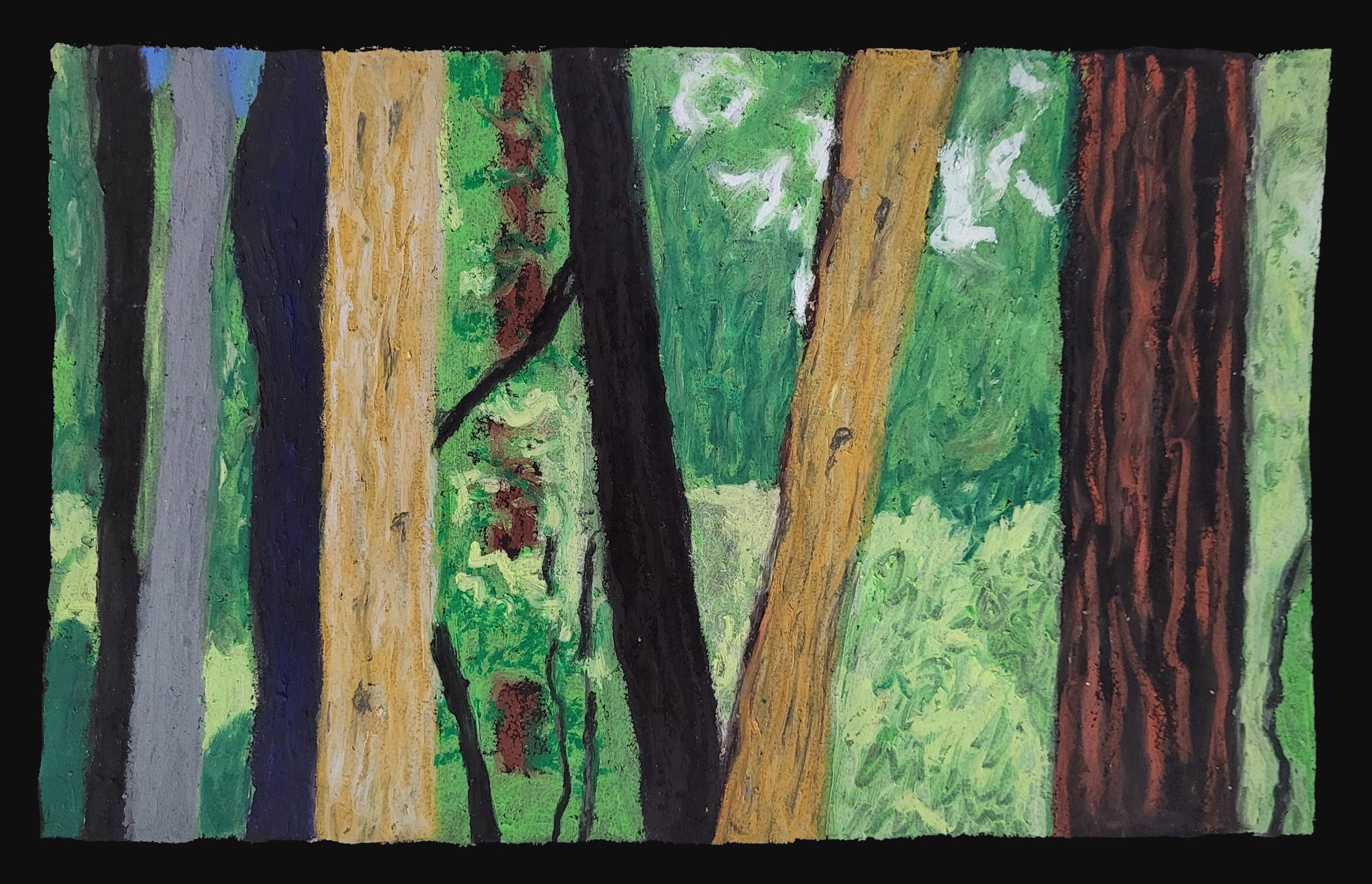 Forest Trunks, Date, oil pastel on paper, 6 in. x 5.5 in.