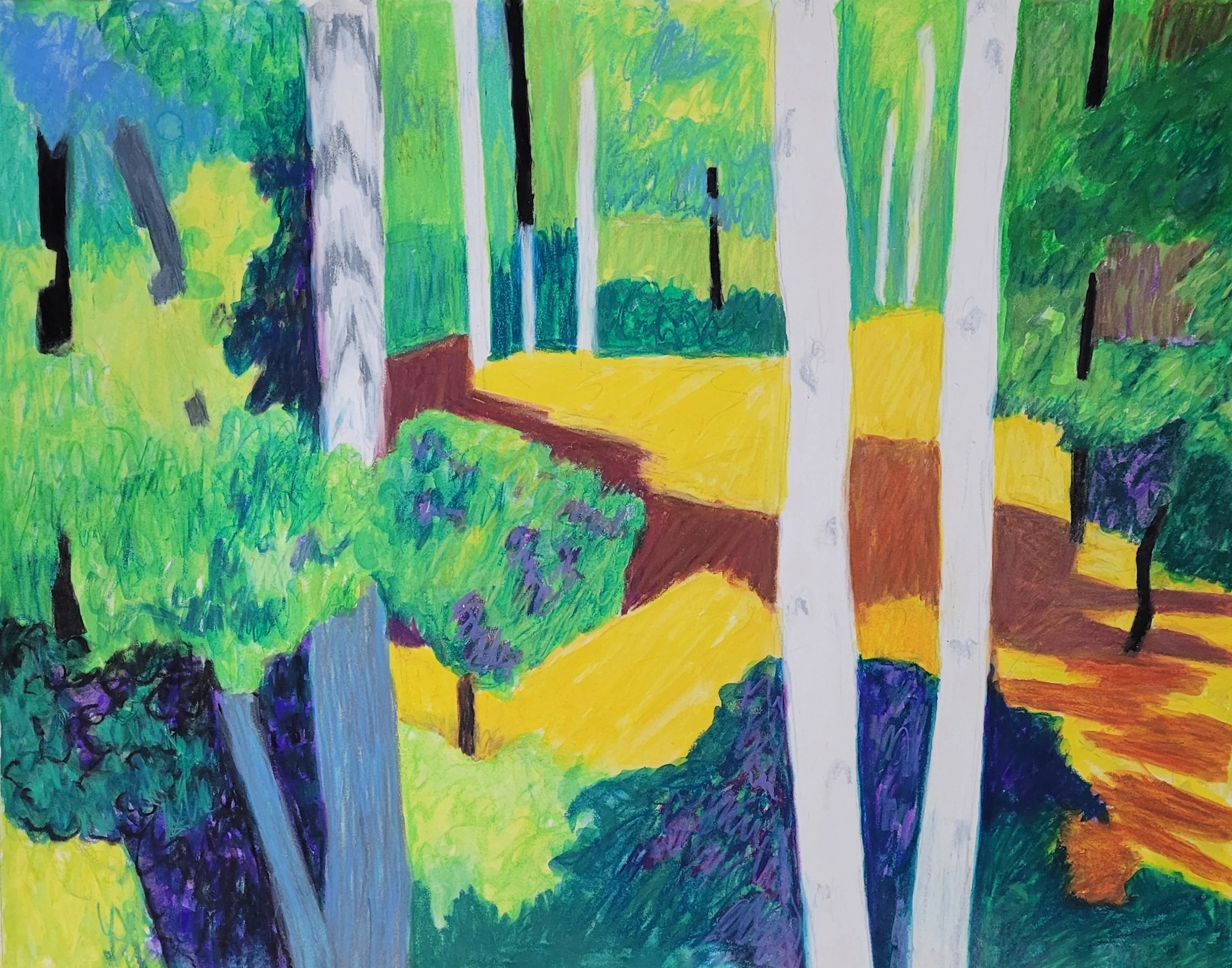 In The Forest Two, 2016, Carn D'Ache watercolor crayons on paper, 18 in. x 1 4 in.