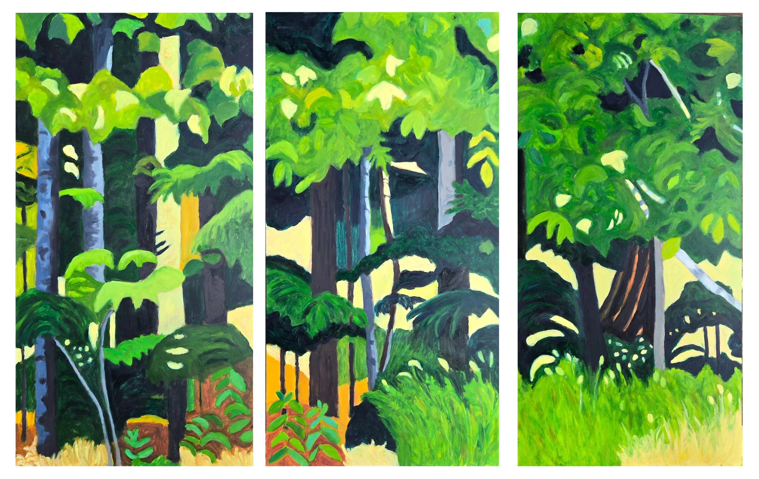 Maine Triptych 5, 2026, oil on panels, each 12 in.x 24 in.
