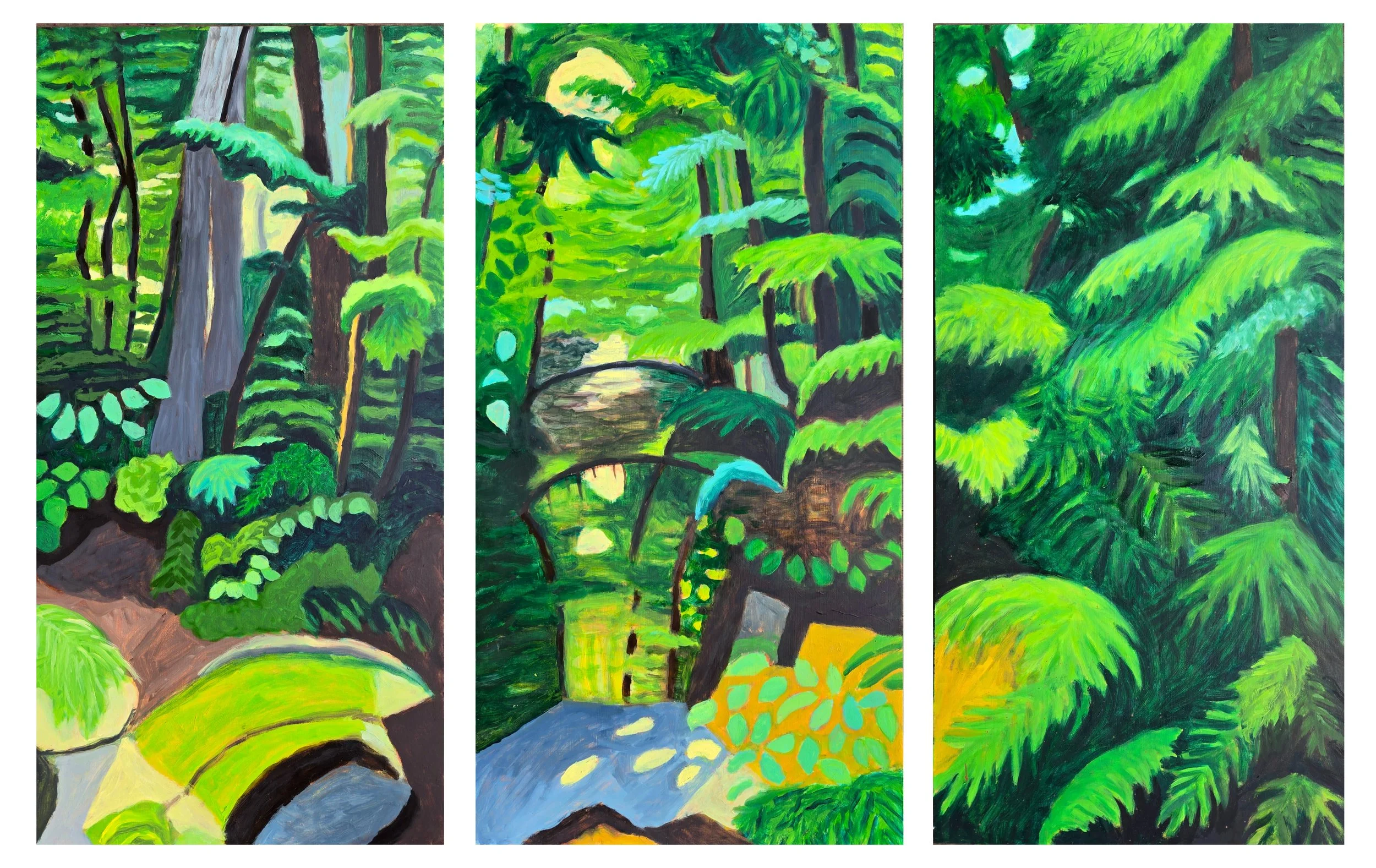 Maine Triptych 2, 2026, oil on panels, each 12 in.x 24 in.
