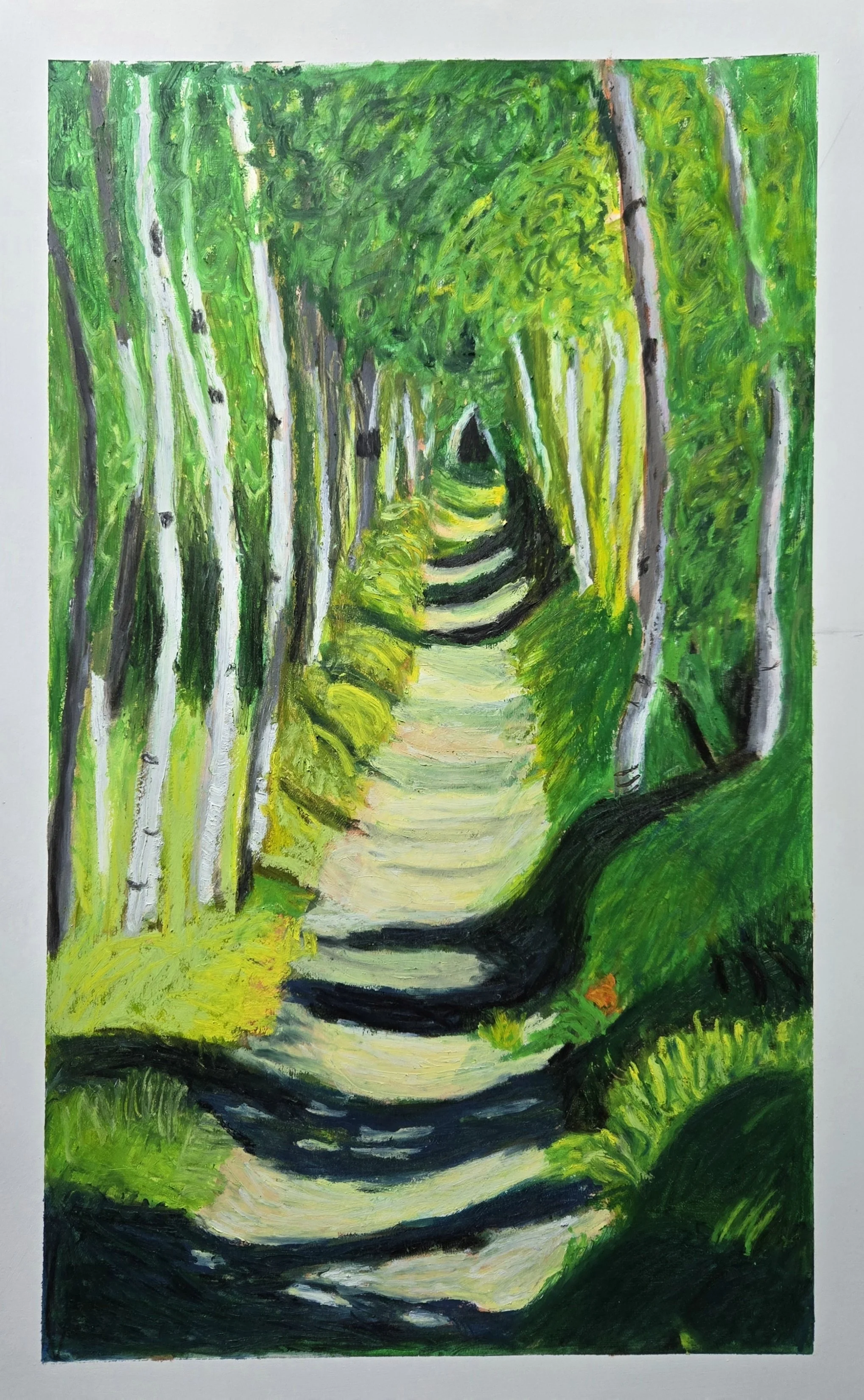 Pathway, April 2025, Oil pastel on paper, 17.5 in. x 10.5 in.
