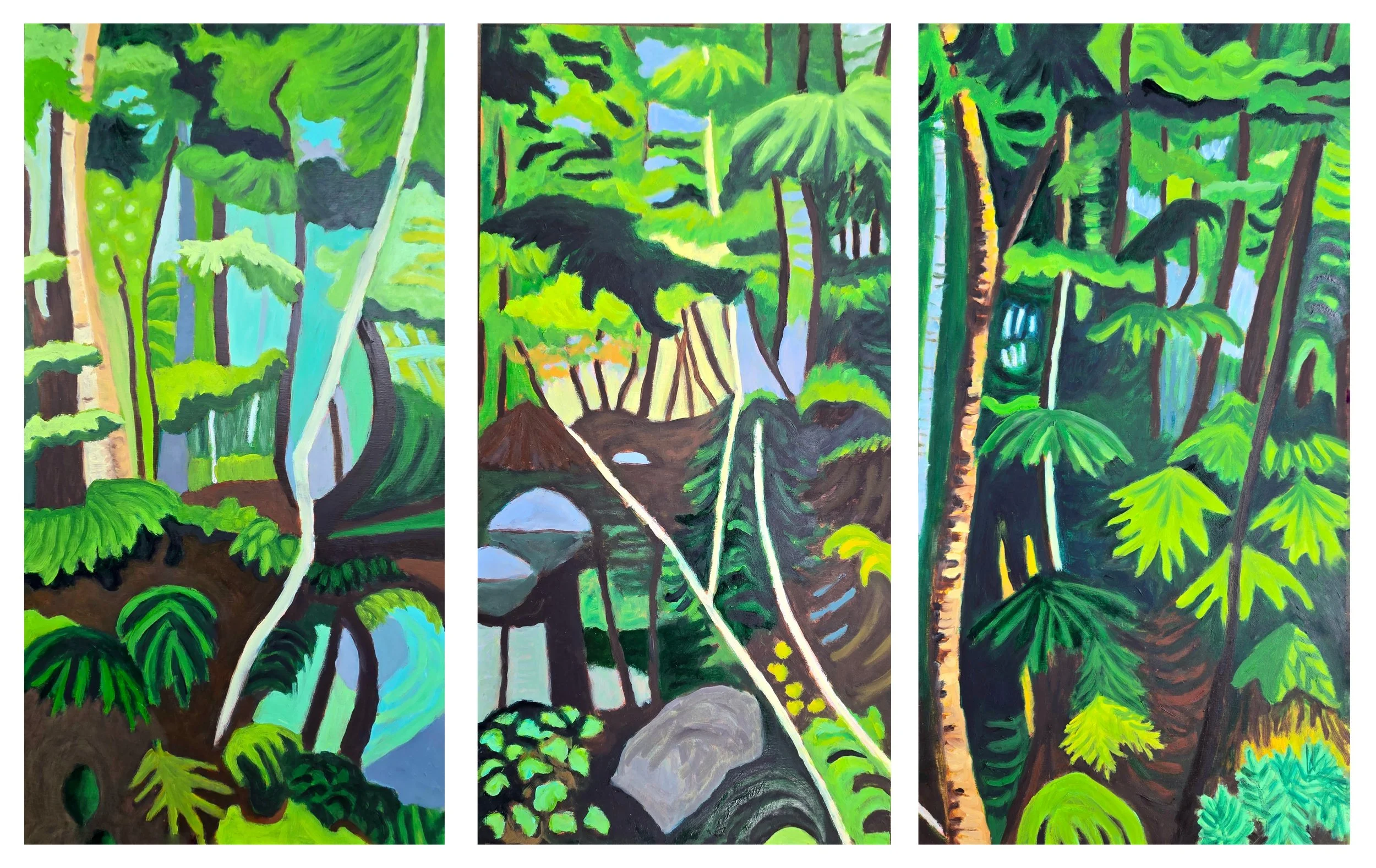 Maine Triptych 1, 2026, oil on panels, each 12 in.x 24 in.