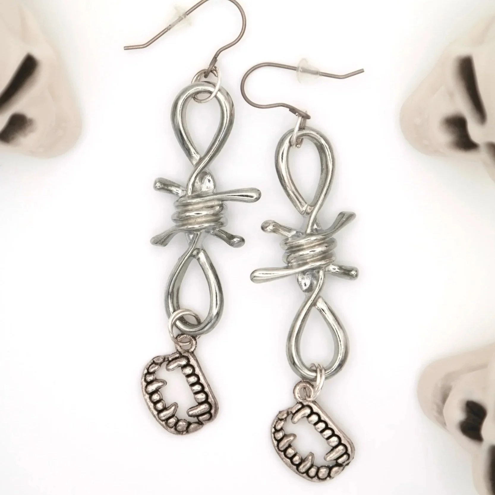 Barbed Wire Vampire Silver Earrings