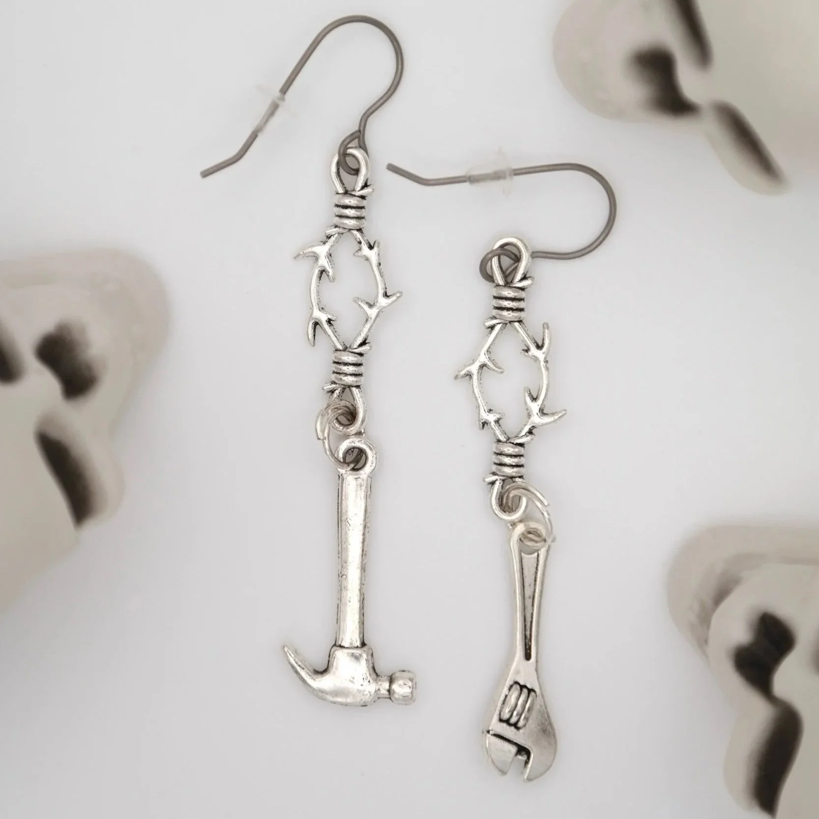 Tool Box Silver Earrings
