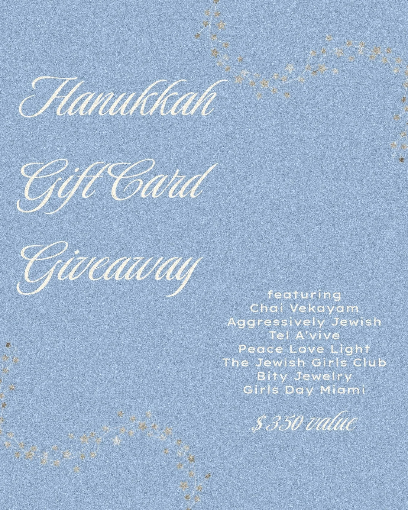 ✨ HANUKKAH GIVEAWAY! ✨ We&rsquo;re celebrating the season of light by spotlighting some of our favorite Jewish-owned brands and gifting one lucky winner $350 in gift cards 🕯️💙

Winner will get a $50 giftcard to each of the following brands: @ChaiVe