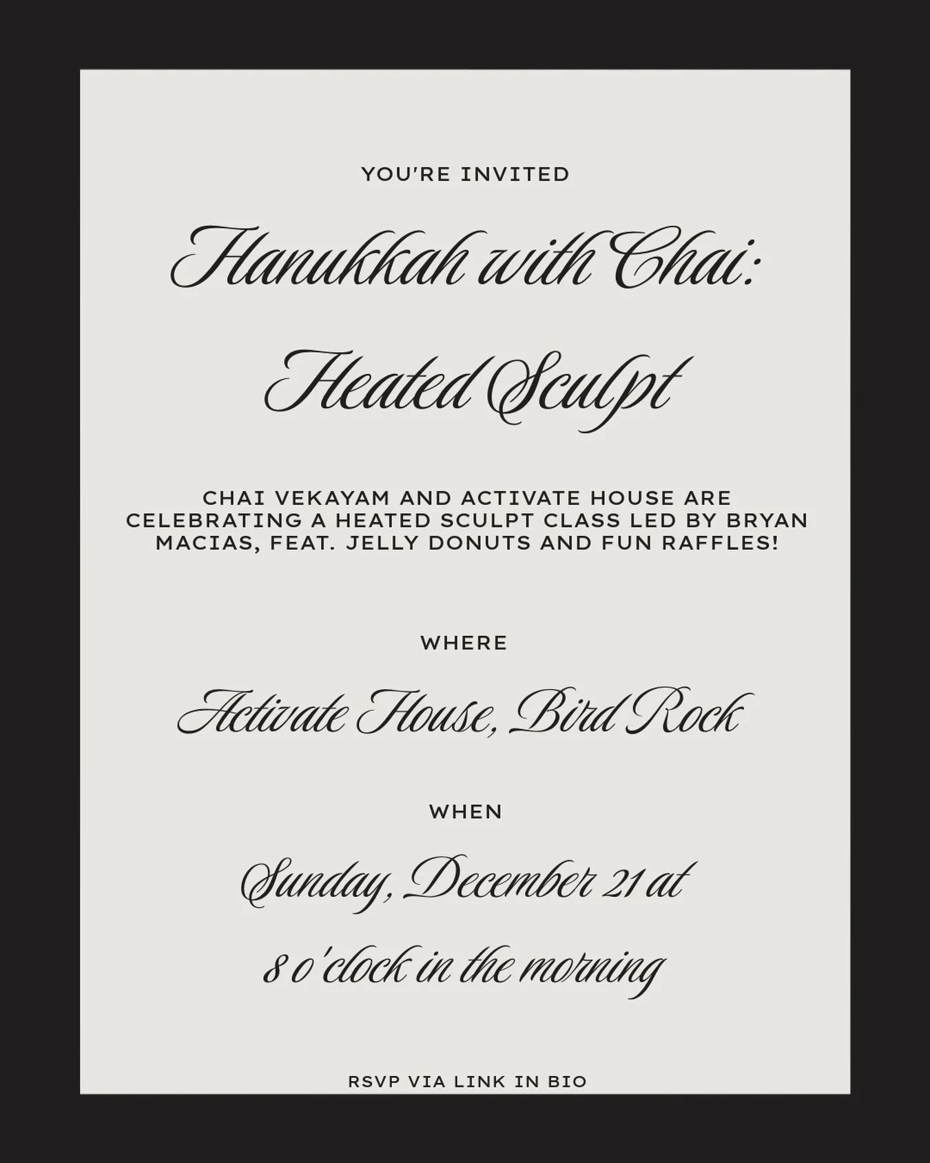 A Hanukkah morning built on movement and community! Mark your calendar, we&rsquo;re coming together with @activate.house for a Heated Sculpt class on Dec 21 🤸 save your spot while you can, link in bio 🖤