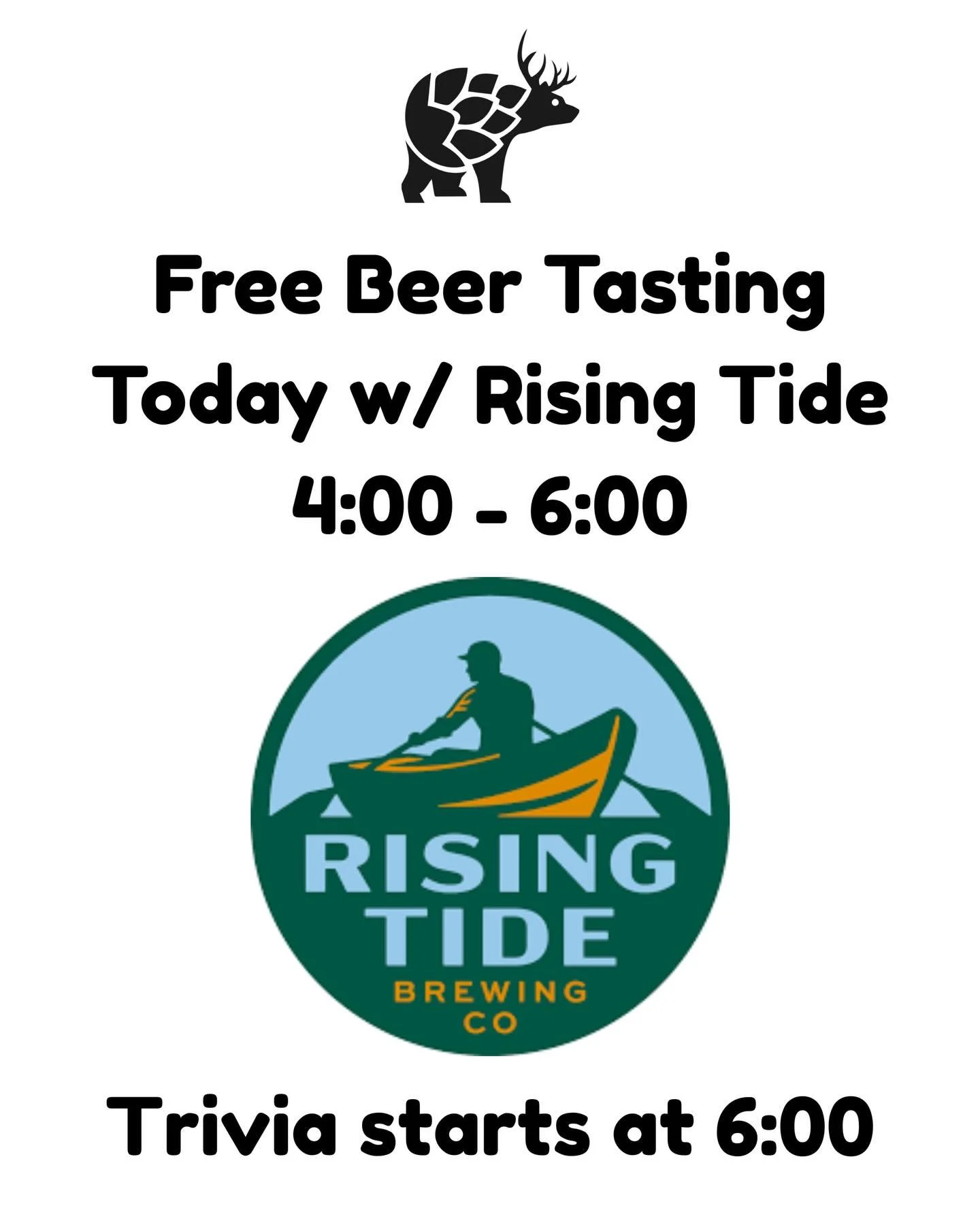 🍺 Free Rising Tide tasting from 4&ndash;6 PM
🧠 Trivia starts at 6 PM

Come early, try some beer, claim your seat, and get ready to play.

Cold beer. Good people.