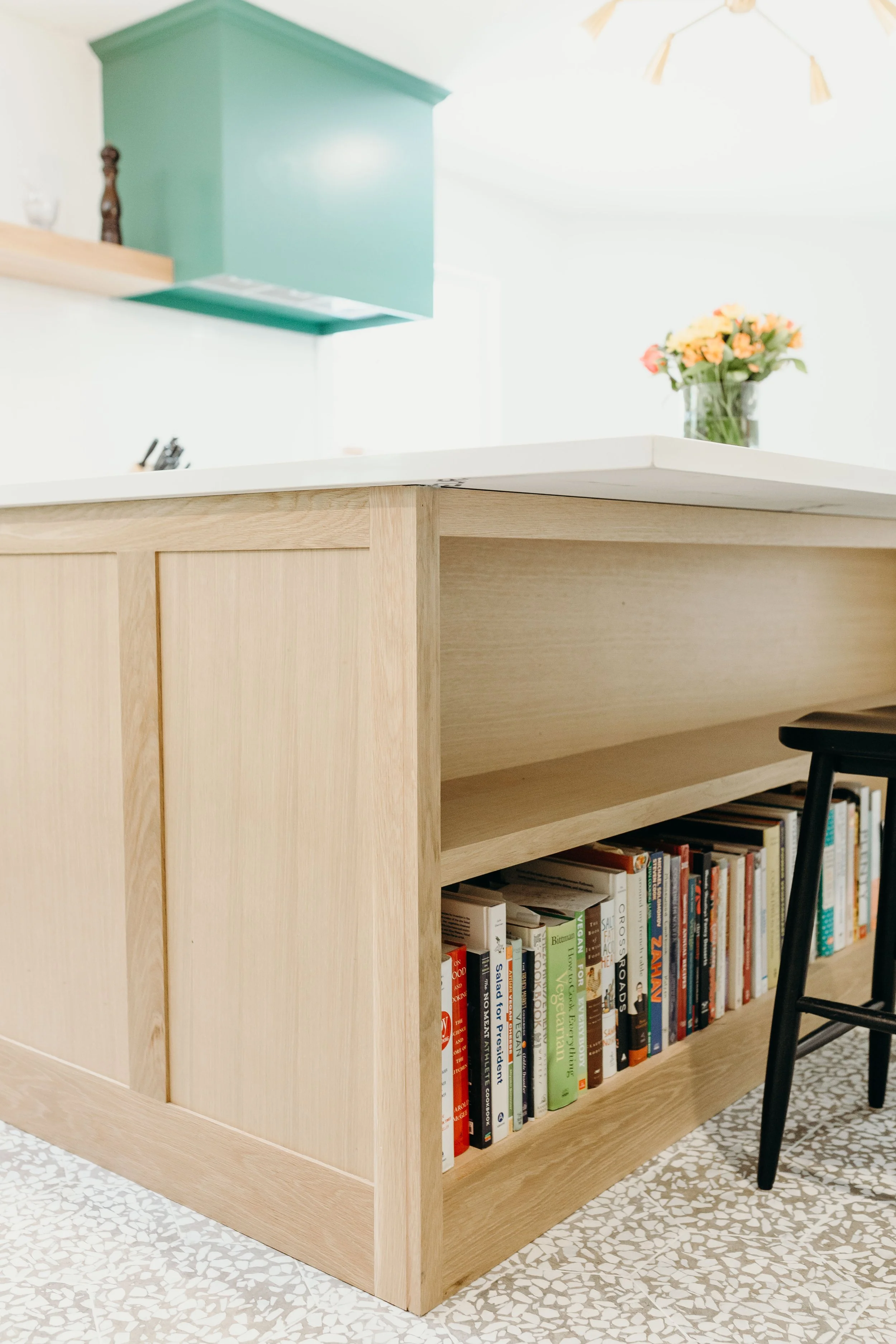 Built in Island bookshelf for Jacqueline home owners by 6th Ave Homes