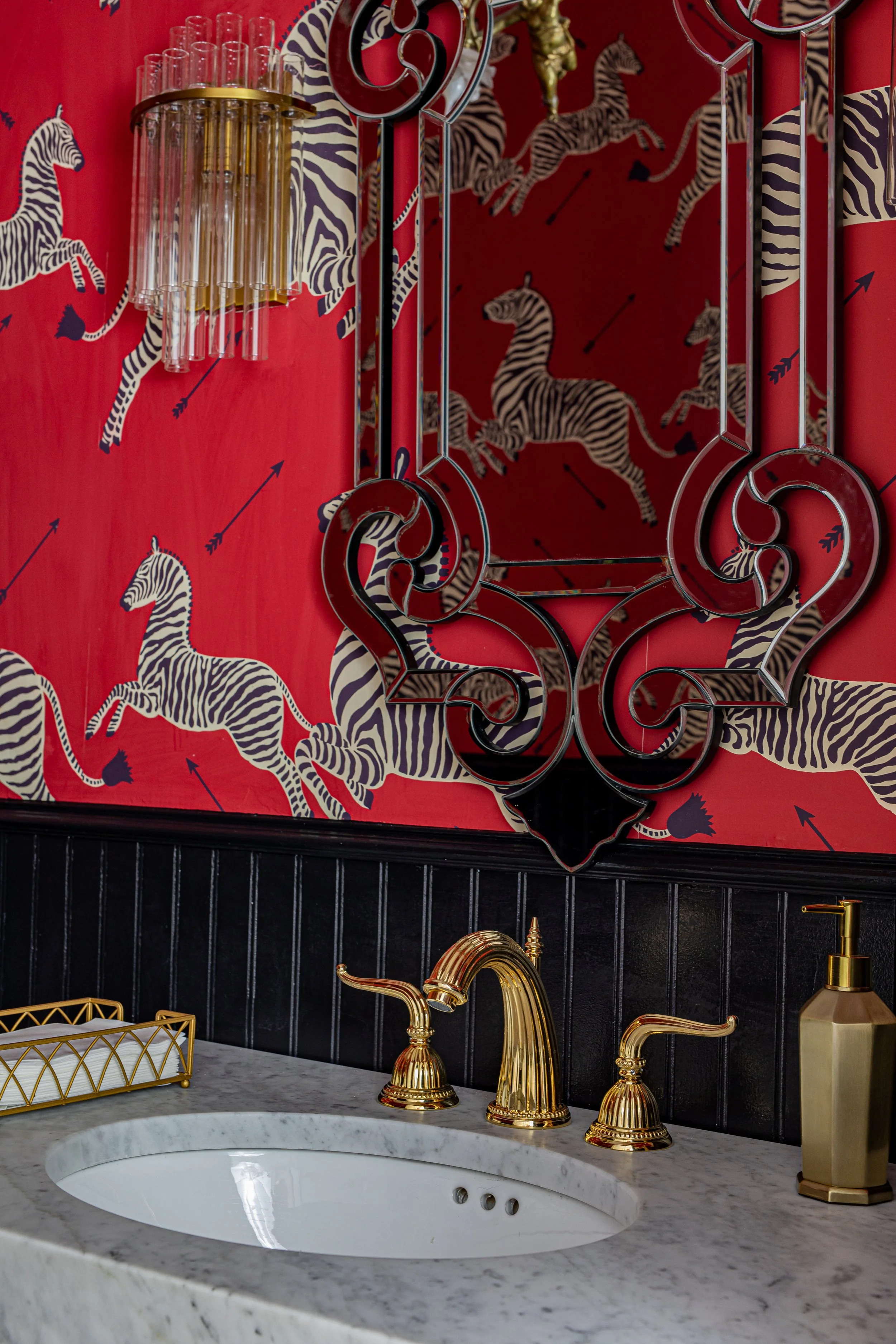 Scalamandre Zebras wallpaper in powder room