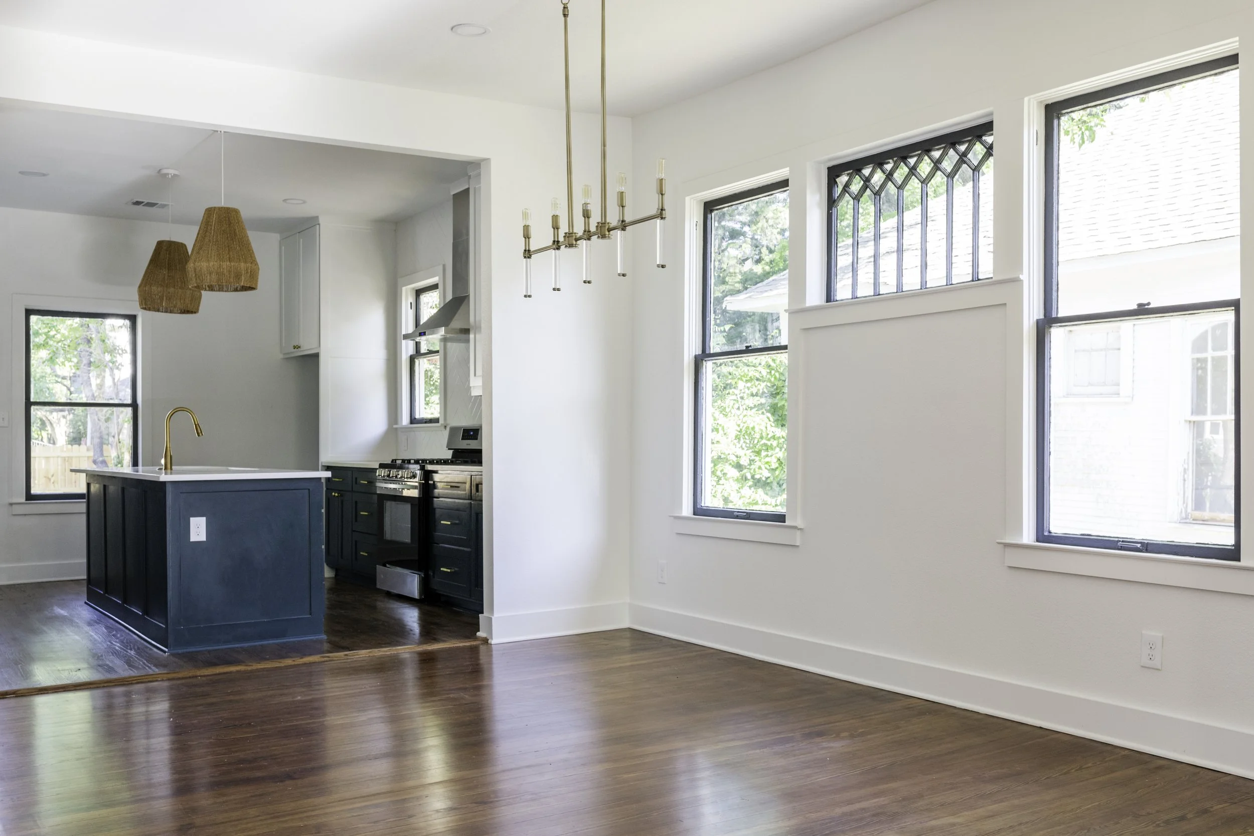 Simple black and white design alongside some complimentary blues interior design