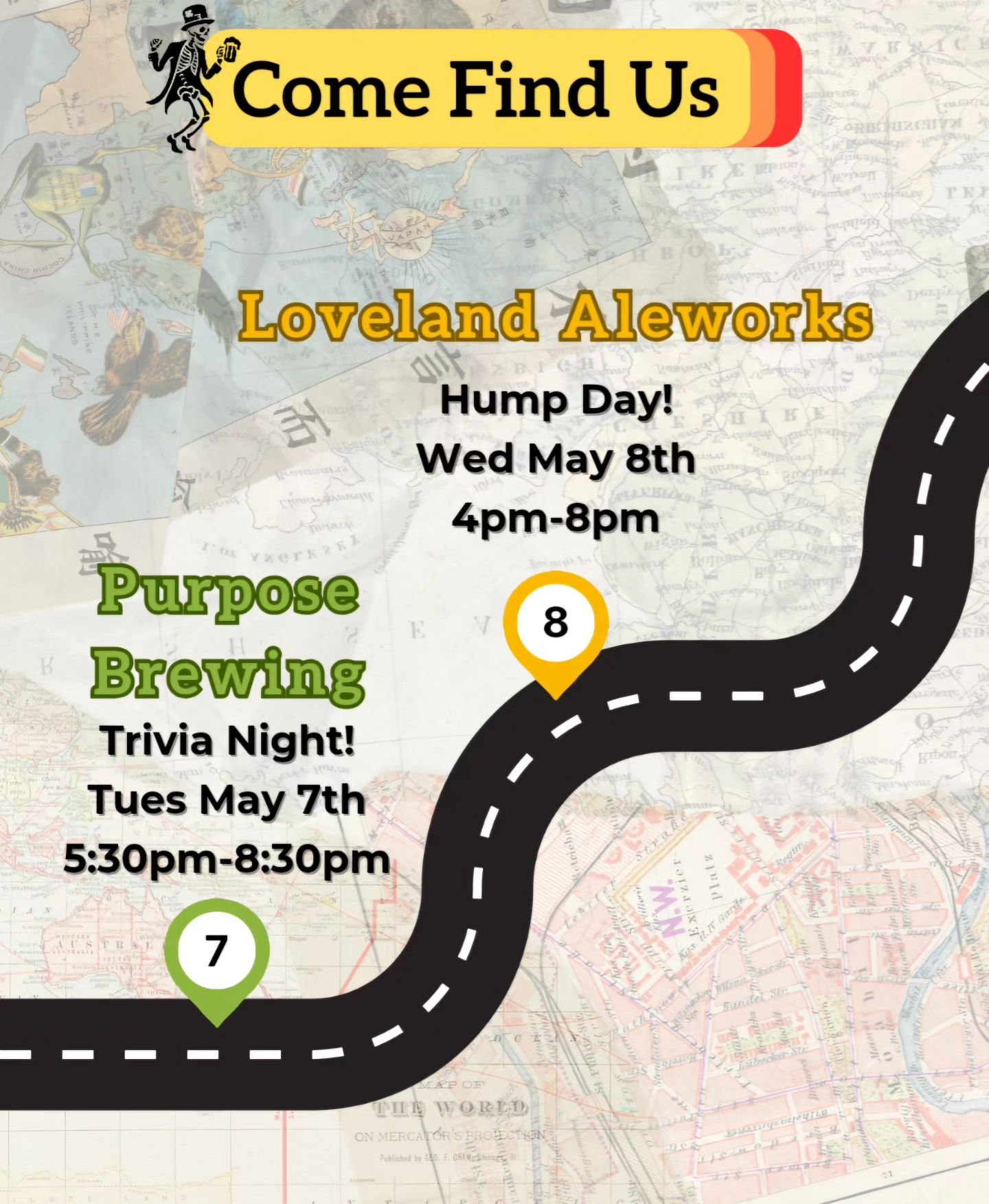 We got a slower week coming up, so come get some grub while you can!

Purpose Brewing: Tuesday, May 7th. 5:30pm-8:30pm.
Loveland Brewing: Wednesday, May 8th. 4pm-8pm.