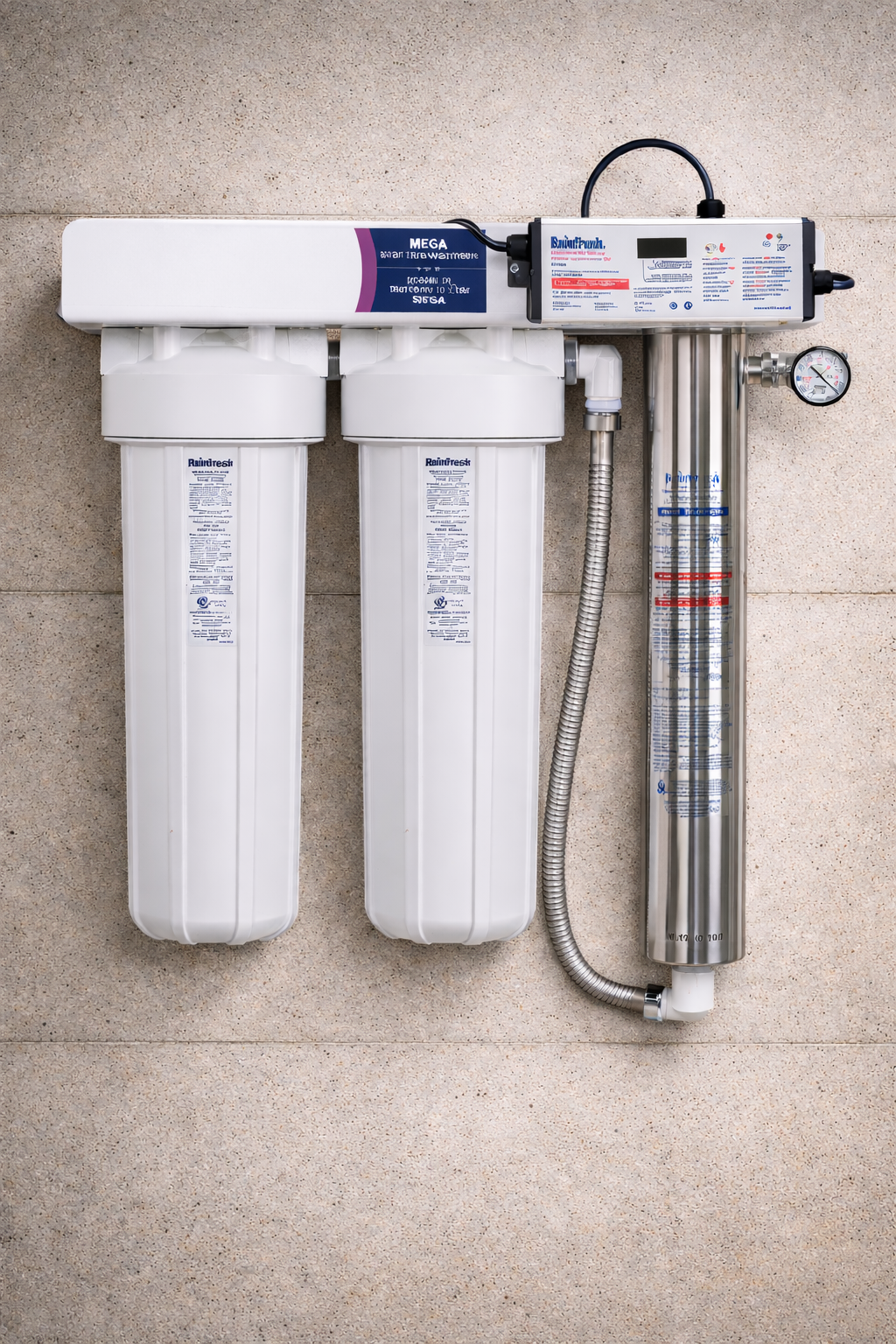 Water filtration system installed for a private water supply