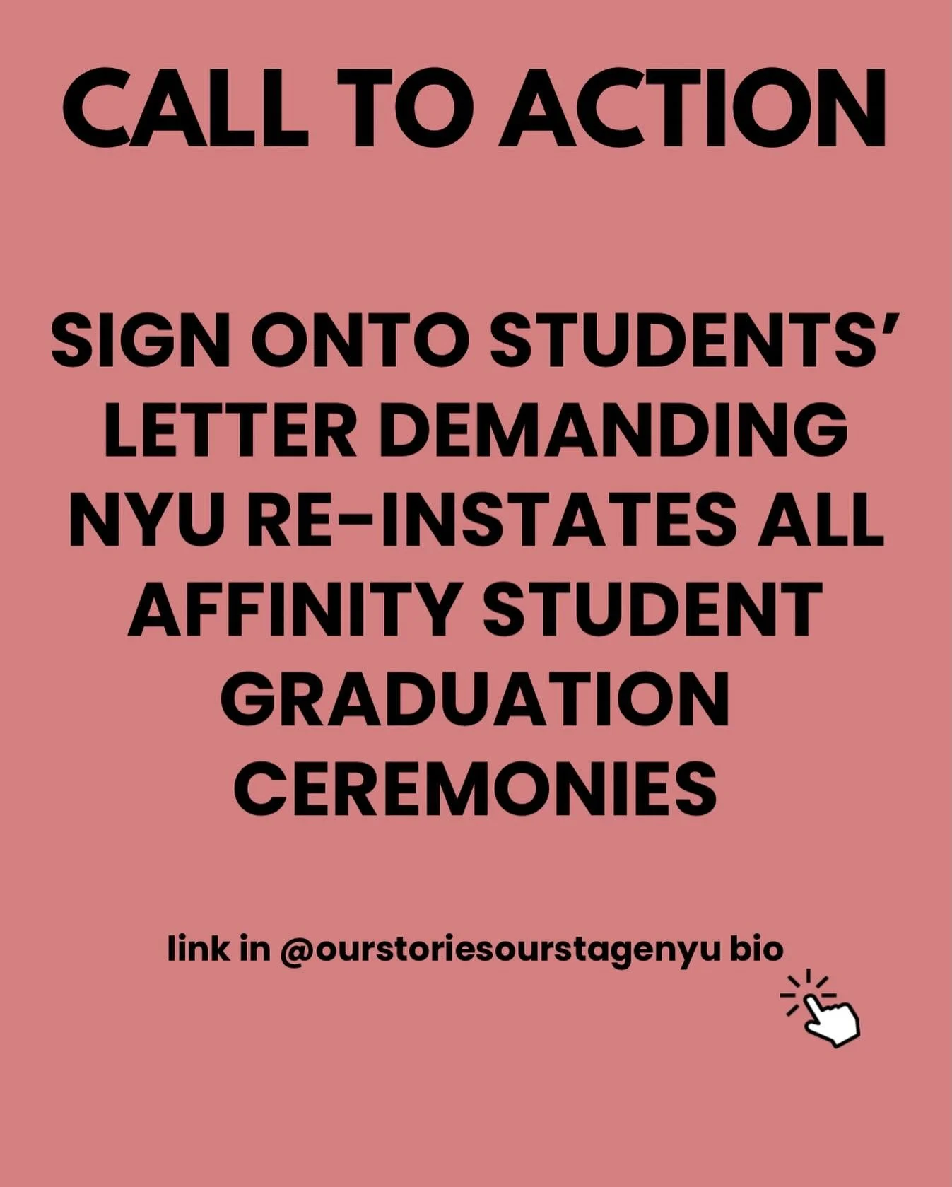 Alumni call to action! sign onto students&rsquo; letter demanding NYU reinstates all affinity student graduation ceremonies 🚨 link in @ourstoriesourstagenyu bio