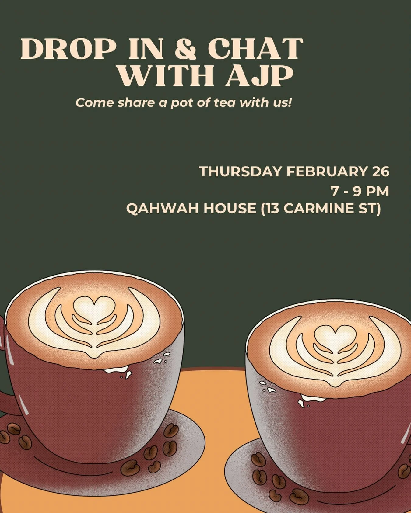 All are welcome! Students encouraged! 

In spirit of reigniting this group and the community we&rsquo;re attempting to build here, we&rsquo;re happy to announce an in-person meet up at the Qawah House in the West Village, February 26th from 7pm to 9p