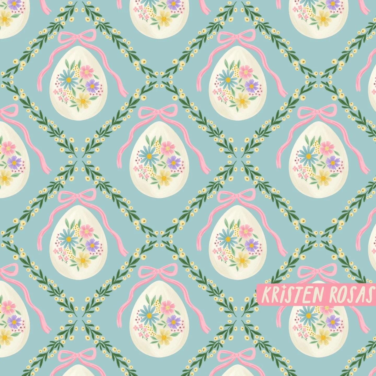 You can still post pretty egg patterns post Easter, right? 🥚 🎀 
Available for license over at @afreshbunch 🤍

🥚 🎀 🌼 

Surface pattern design, surface pattern, pattern design, repeat pattern, illustration, illustrator, procreate art, Easter, cot