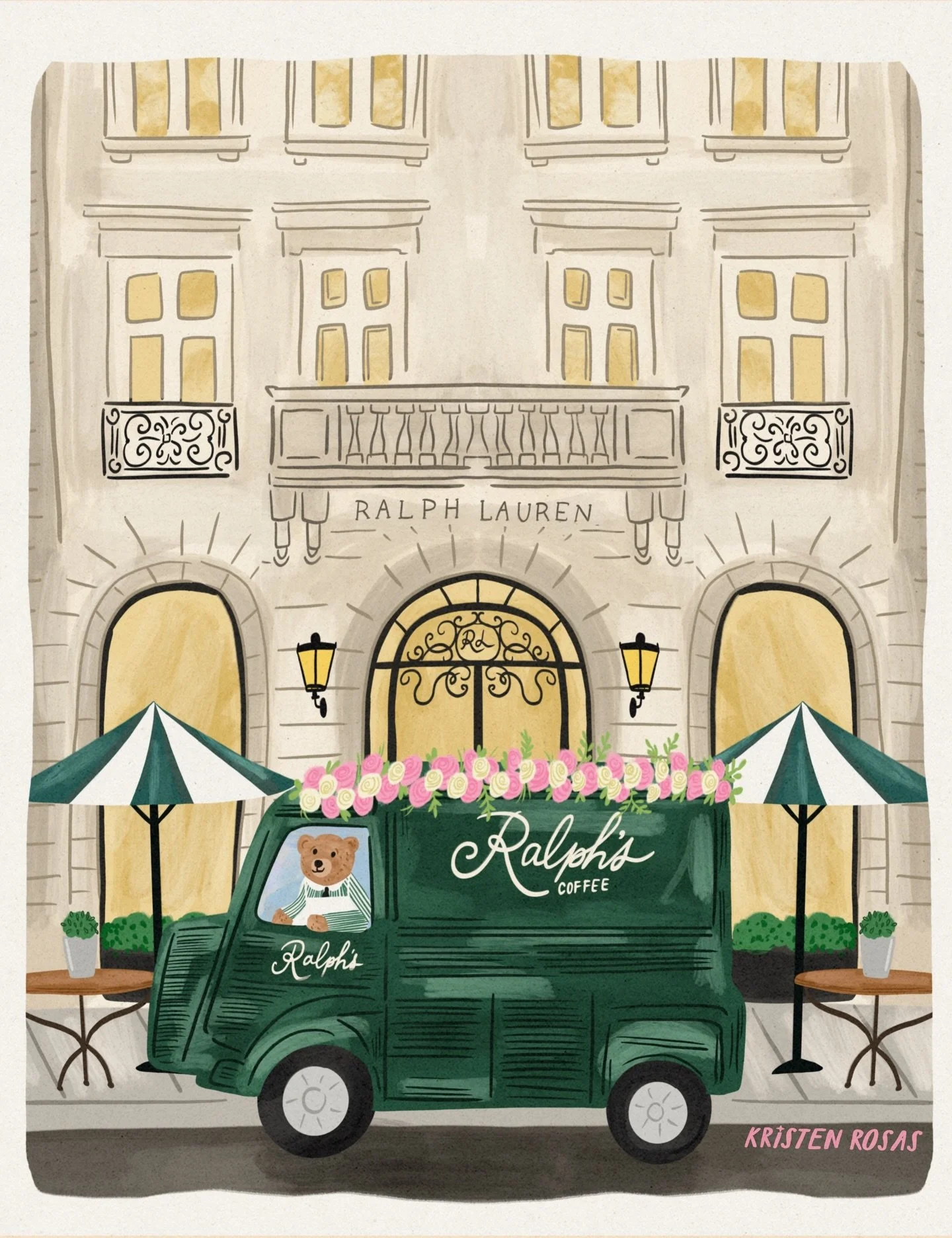 Counting down the days until I&rsquo;m back at @ralphscoffee again ☕️ 💚 @ralphlauren

Illustration, illustrator, Ralph Lauren, Ralph coffee, New York City