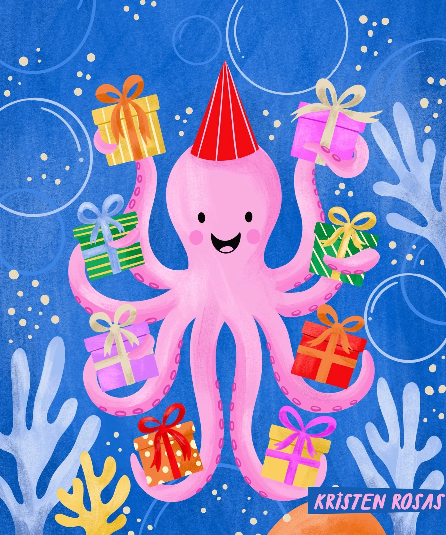 I&rsquo;ve been challenging myself to expand my creature portfolio lately and I think this festive little octopus was the perfect way to play with shape and movement! 🐙 🫧 ⭐️ 🌊 

&bull;
&bull;
&bull;
&bull;

Art licensing #artlicensing #kidlit kid 
