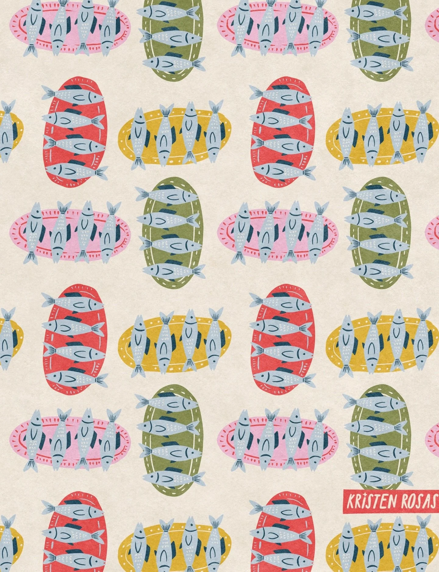 Following up yesterday&rsquo;s Mariscos illustration with a platters and platters of fish 🐟 this collection is available for licensing with @afreshbunch 

#midcenturymodern #surfacepattern #sardineart #mariscos #illustration procreate art &bull; lit