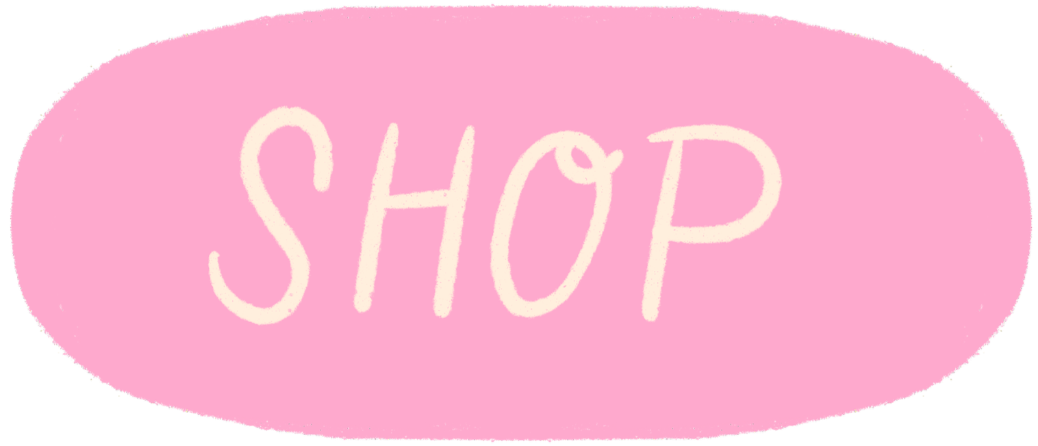 Pink oval sign with the word "SHOP" written in white uppercase letters.
