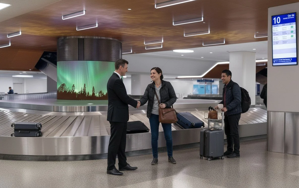 Chauffeur greeting a client at MSP Airport baggage claim