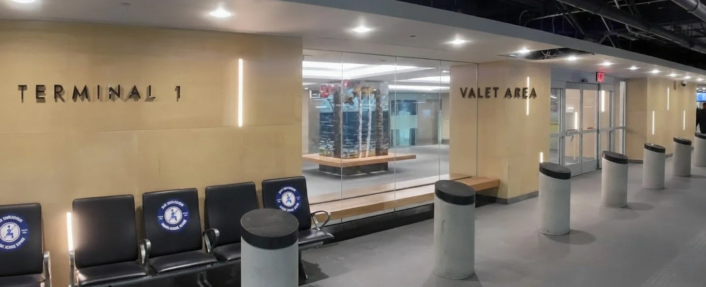 Indoor pickup area at MSP Airport Terminal 1 valet parking
