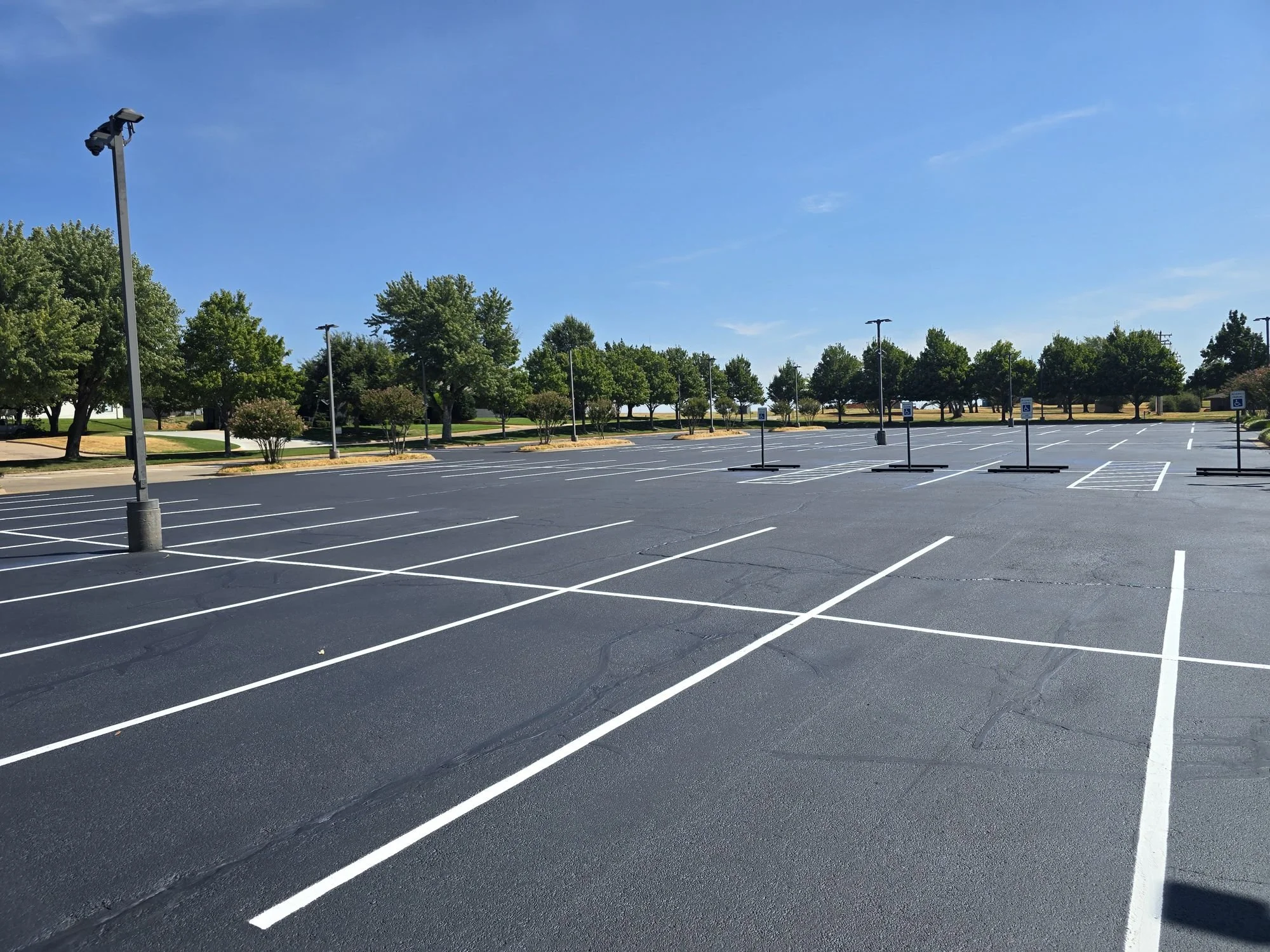 Freshly sealcoated and restriped parking lot in Oklahoma City