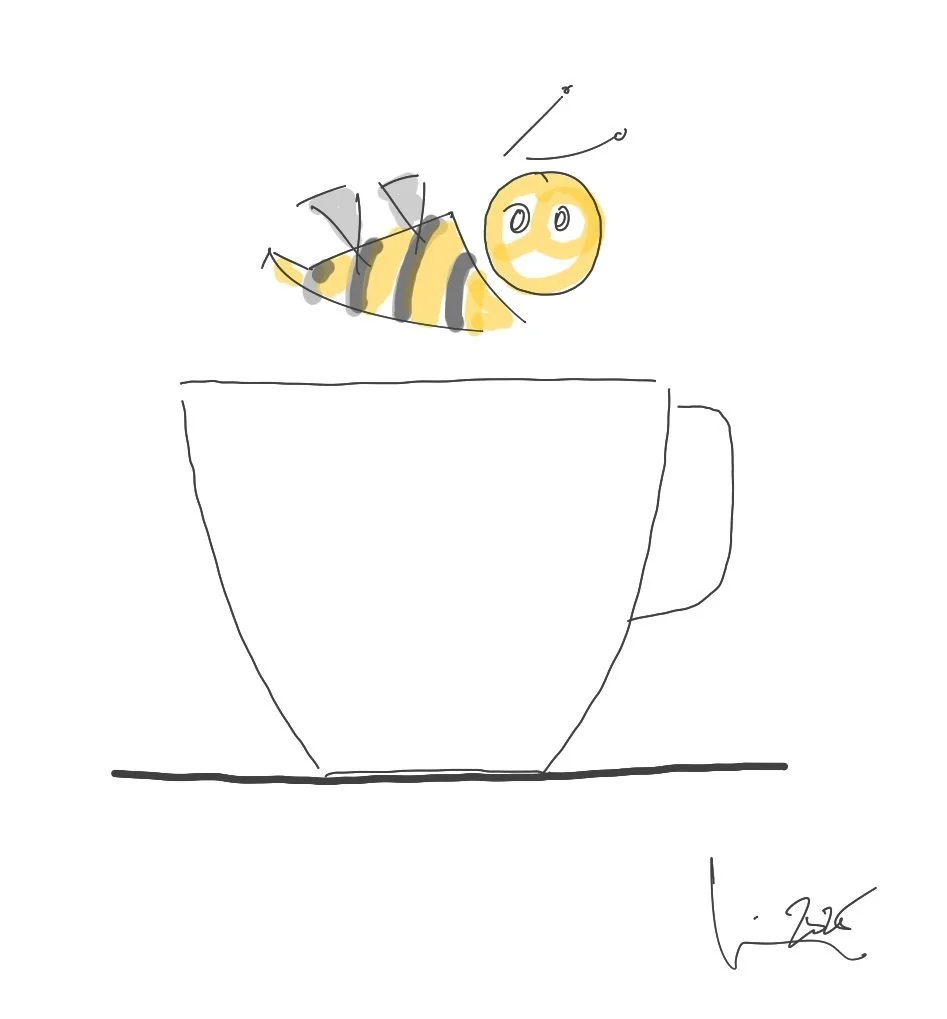 Coffee cup with bumble bee, by Luis Martín, All Rights Reserved.