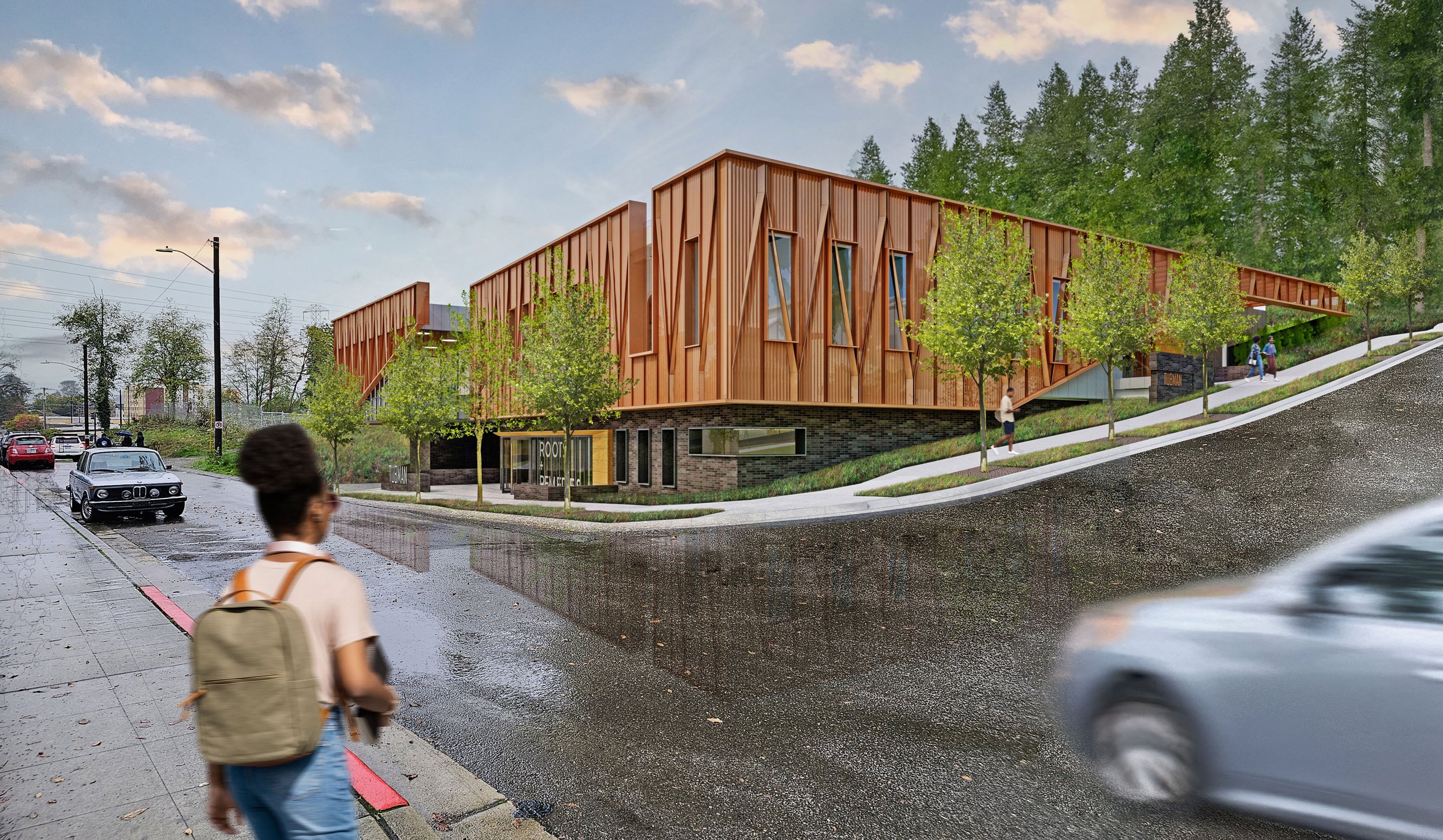 Exterior architectural rendering of the Tubman Health Center in Rainier Beach
