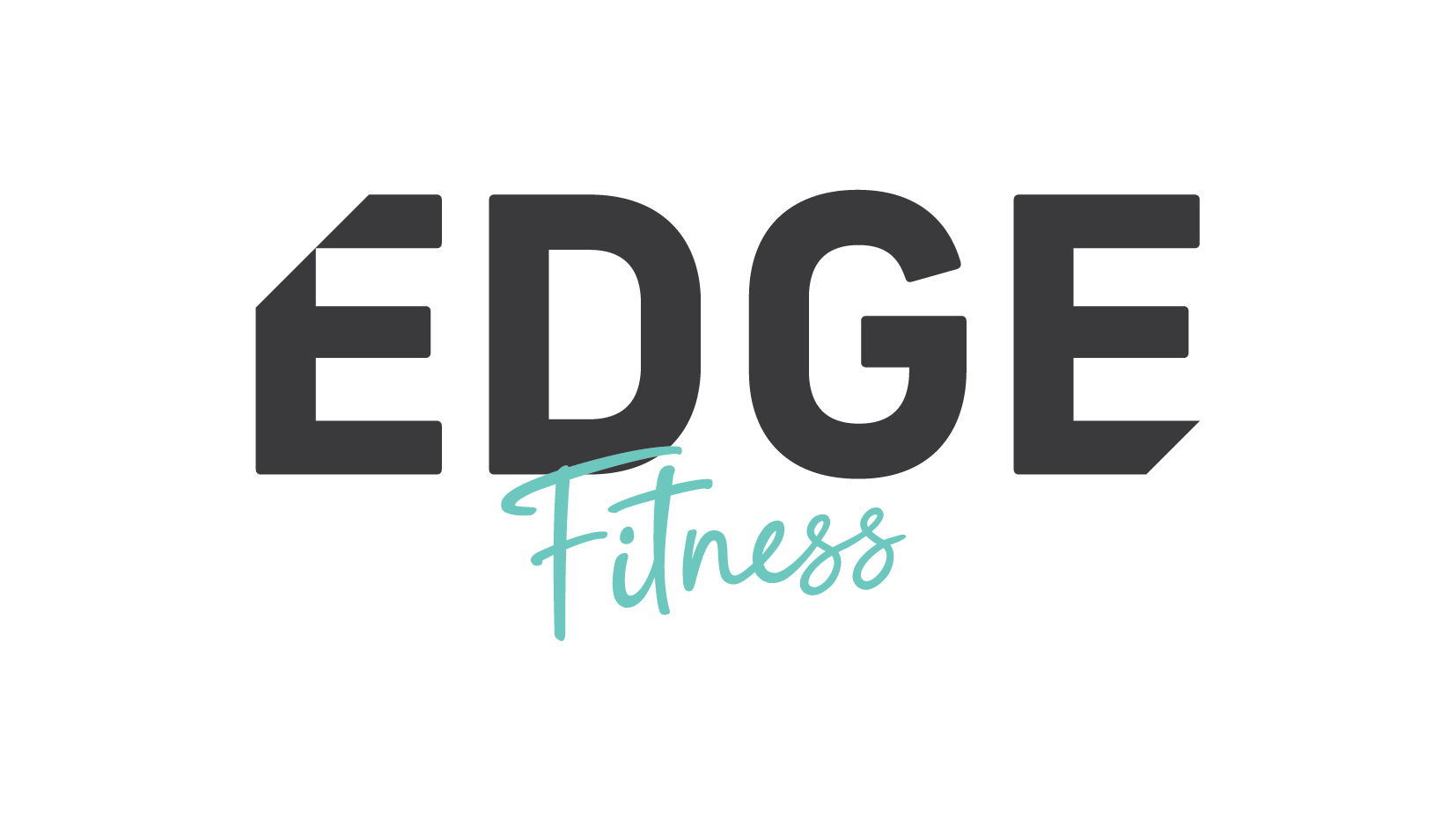 Logo for Edge Fitness with the word 'EDGE' in bold black capital letters and 'Fitness' in light teal cursive font underneath.