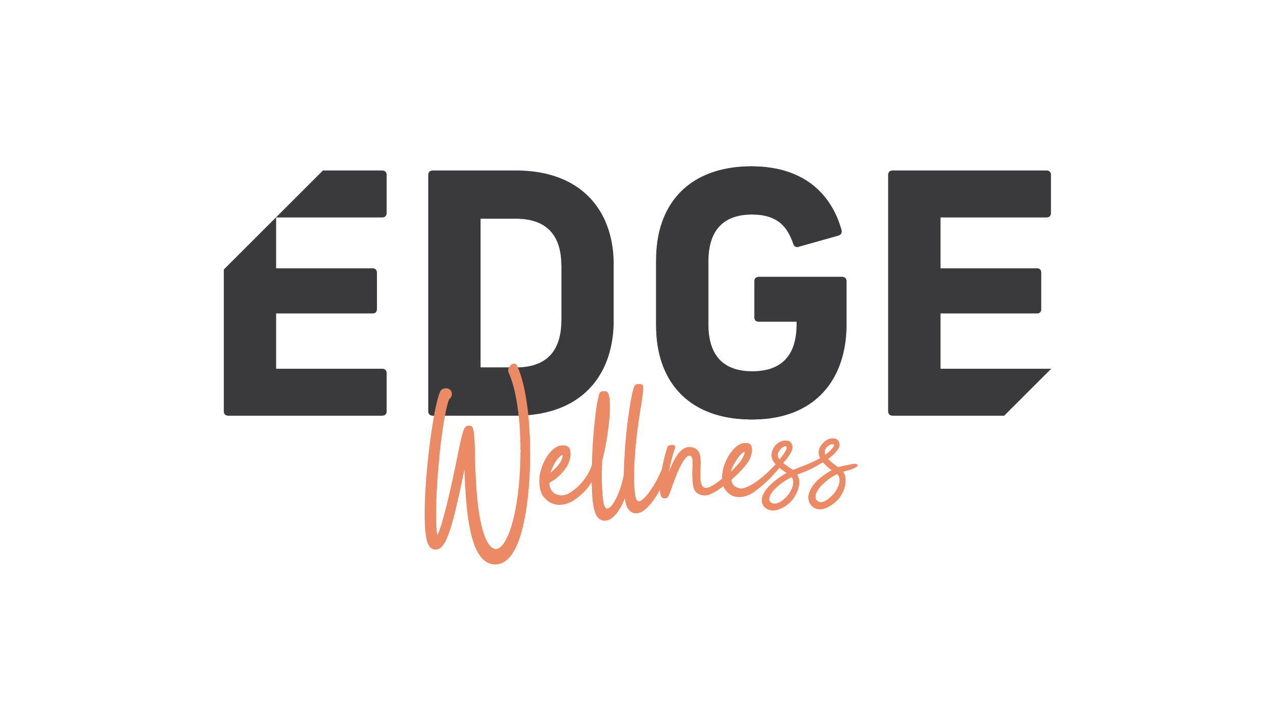Logo for Edge Wellness with the word 'EDGE' in large black letters and 'Wellness' written in cursive in a peach color underneath.