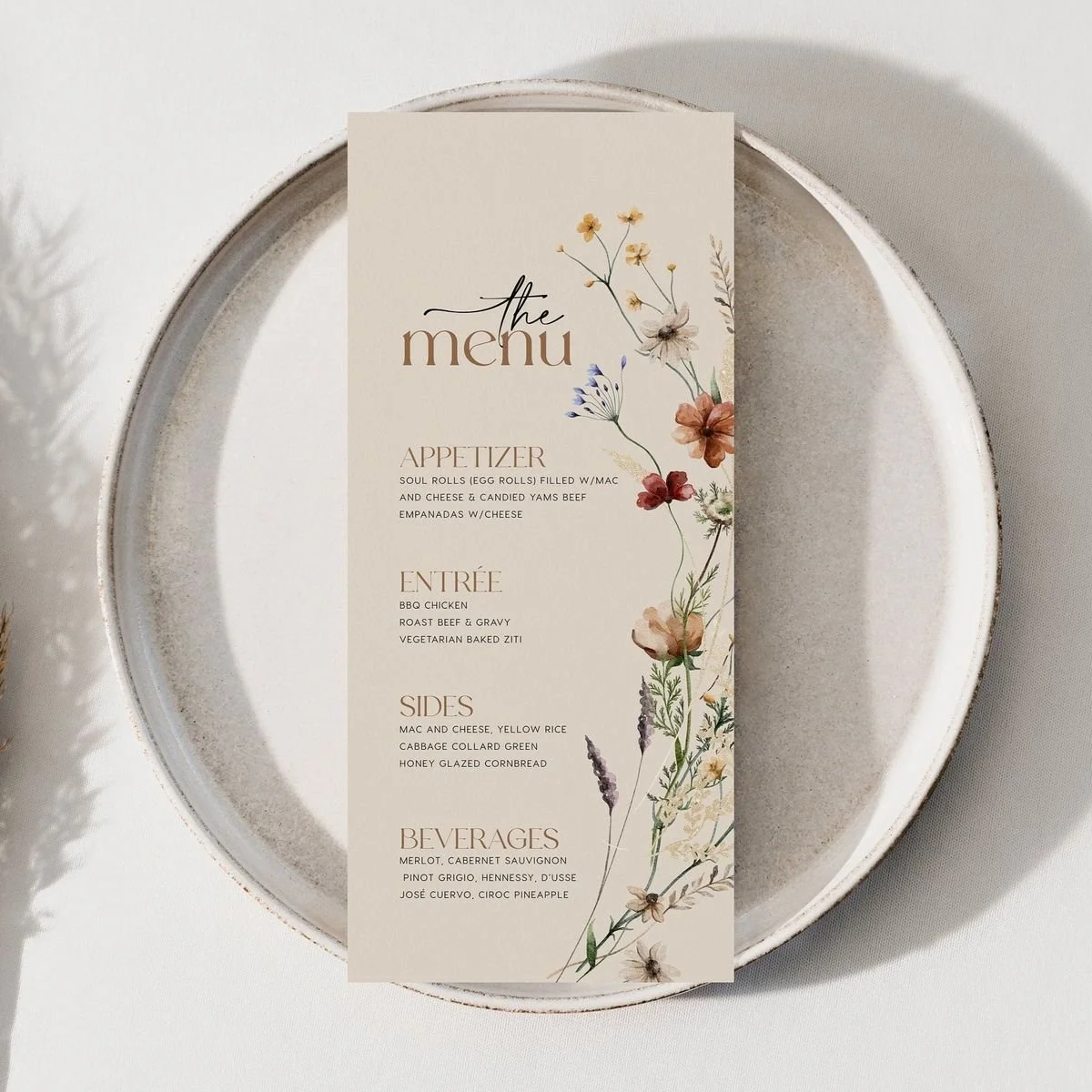 Floral Custom Printed Menu $1 per
