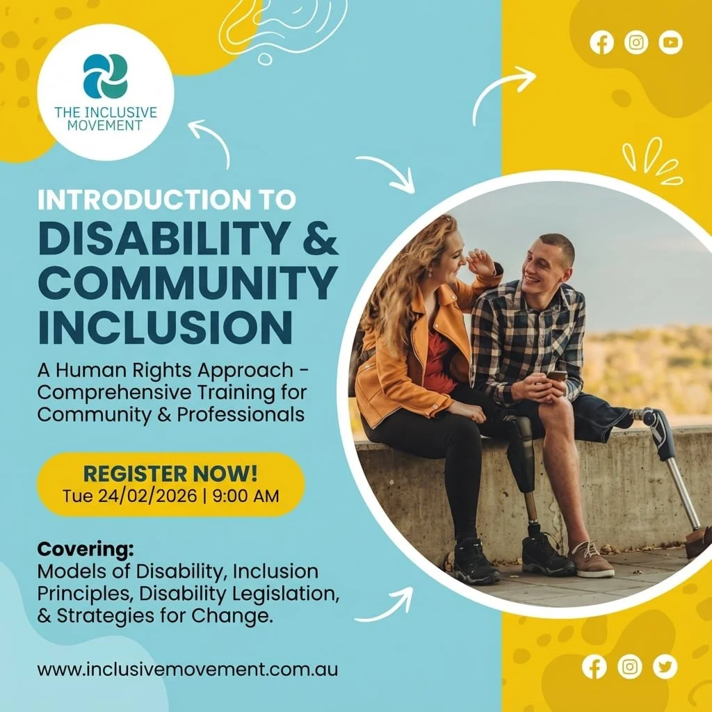 Upcoming Training: Introduction to Disability &amp; Community Inclusion
A human rights&ndash;based approach for community members &amp; professionals

Inclusion isn&rsquo;t about good intentions alone; it&rsquo;s about understanding, responsibility, 