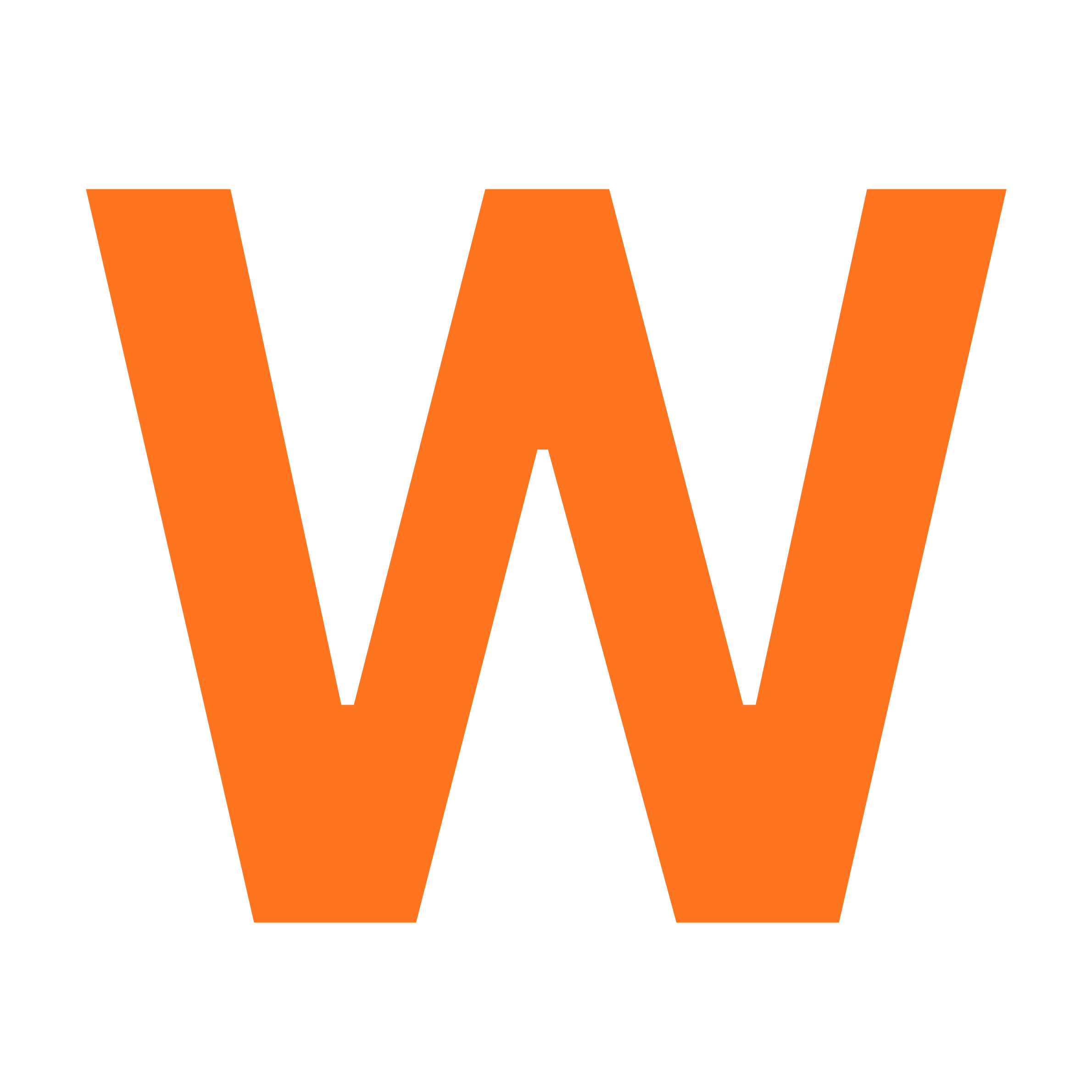 Orange capital letter W with black outline on a white background.