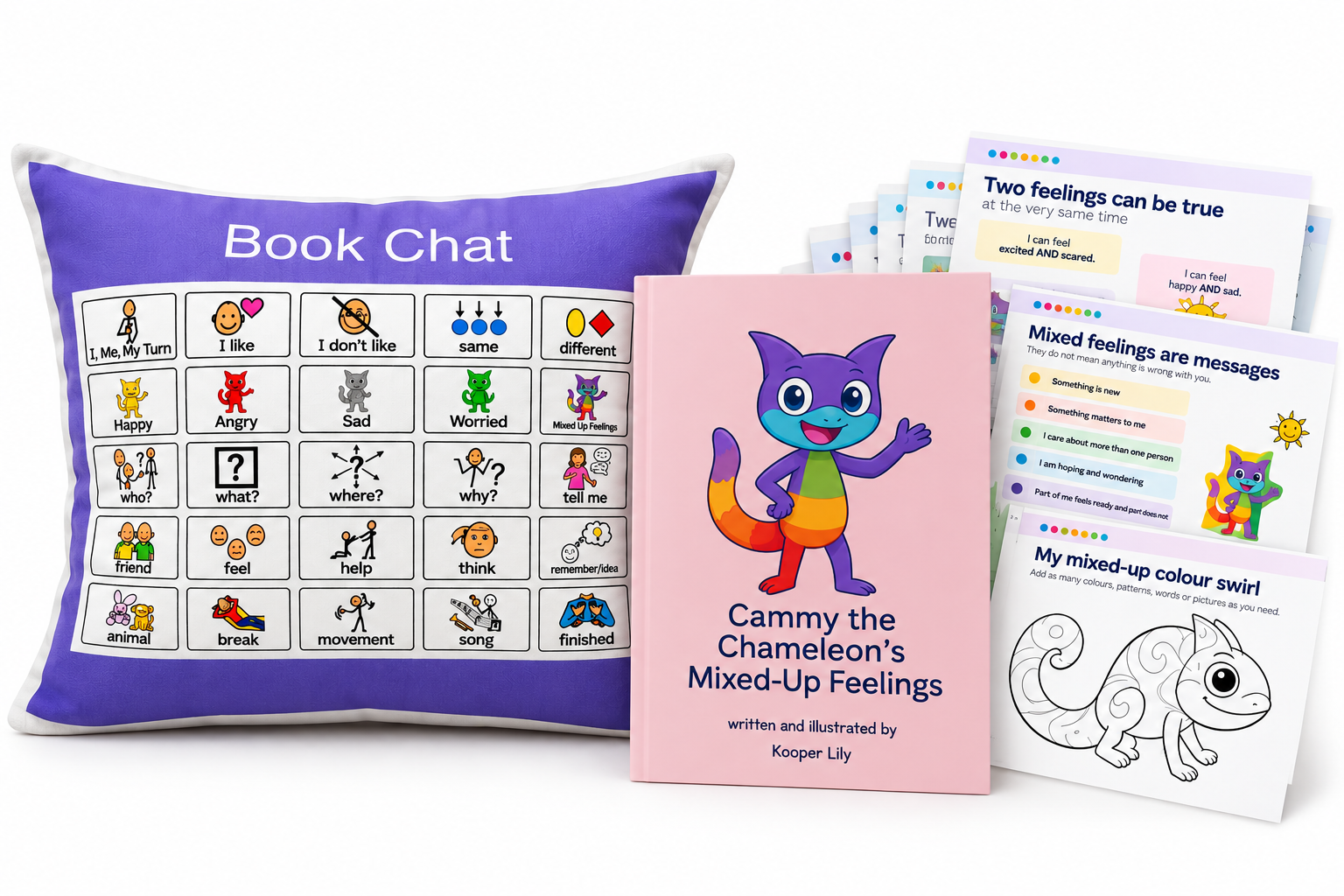 Cammy the Chameleon’s Mixed-Up Feelings — Book, Activity & Communication Bundle