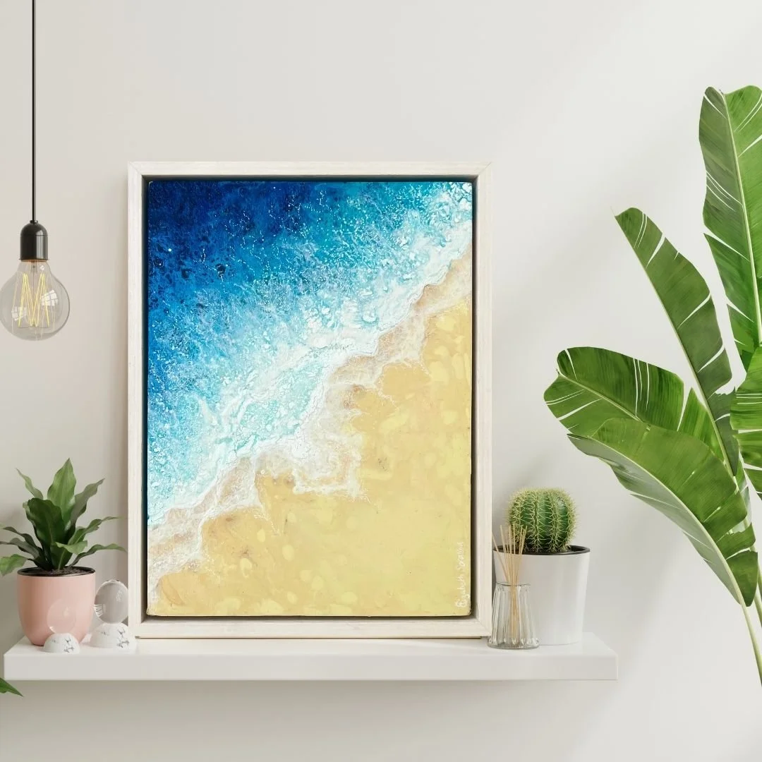 Paintings of a wave leaving marks on the sand