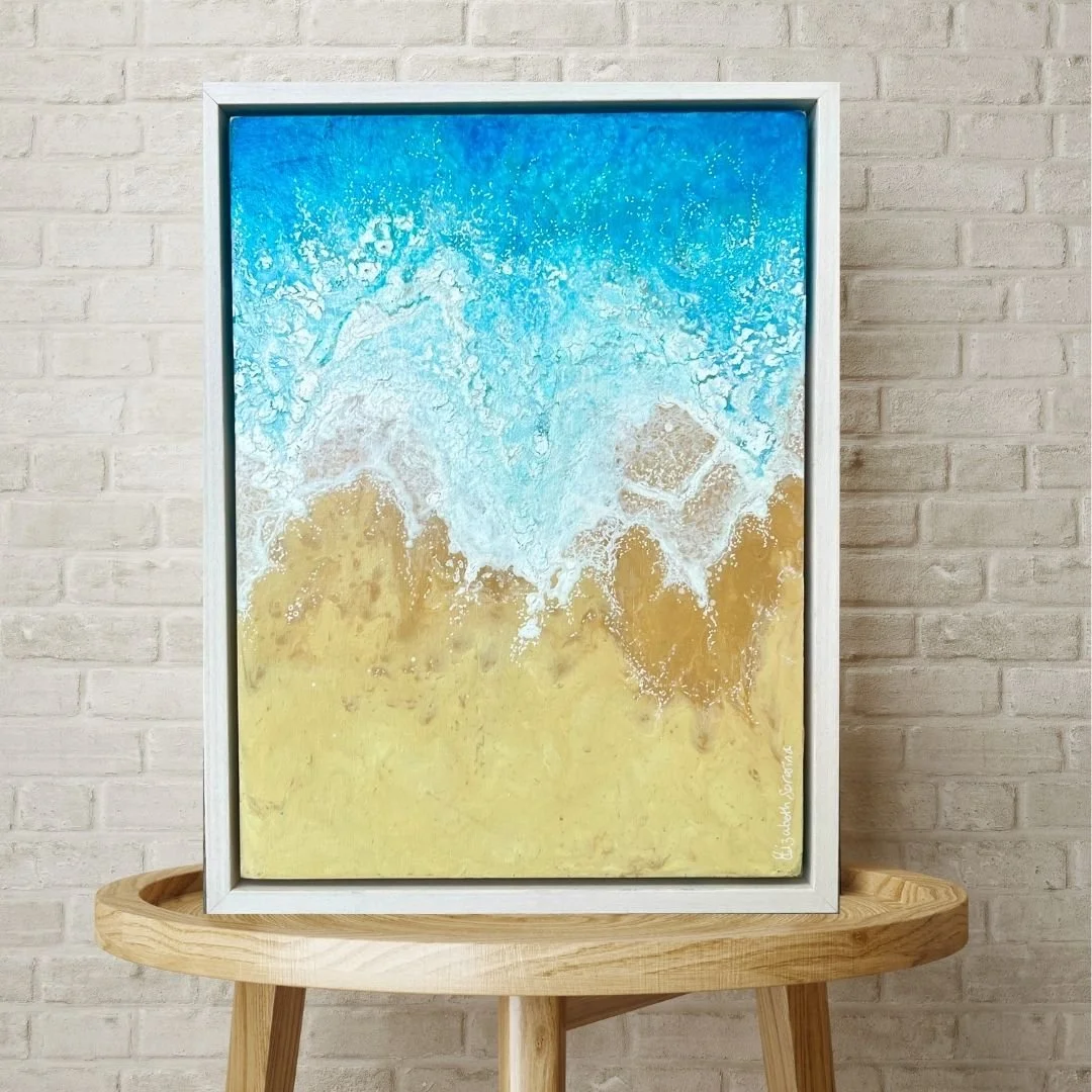 Painting of waves leaving marks on the sand