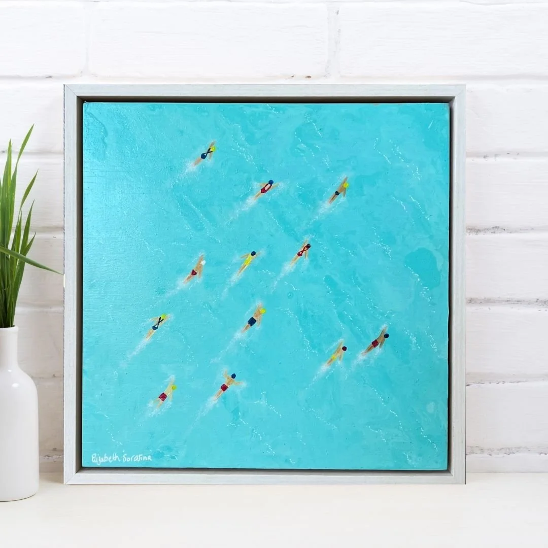 Paintings of swimmers in the ocean