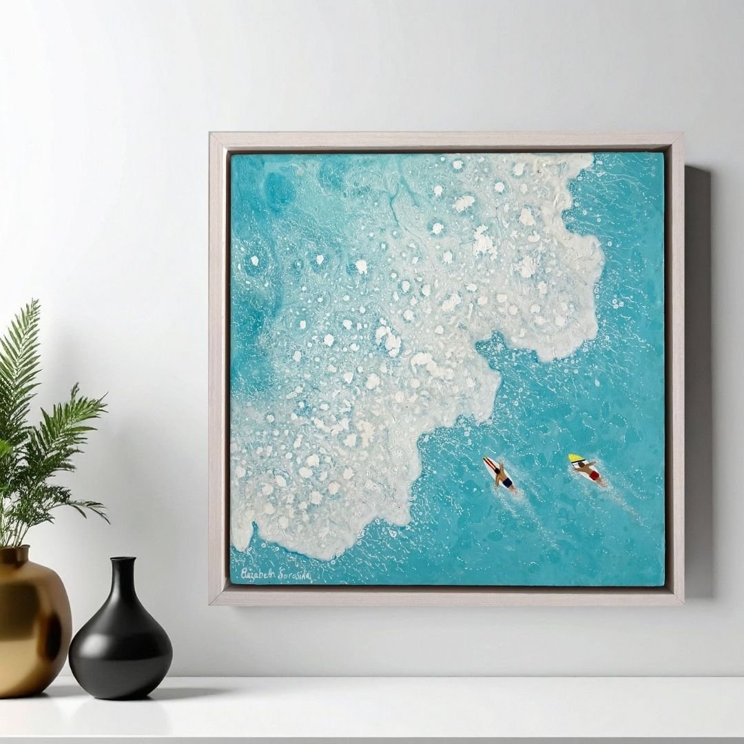 Painting of waves and two surfers