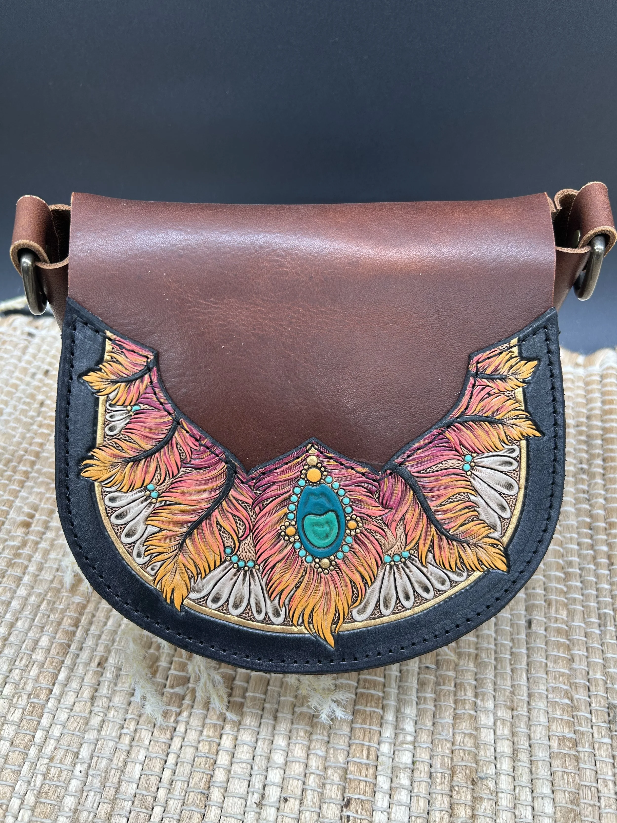 Luna Crossbody- Waxing-Feathers w/ Gaucho- Cognac