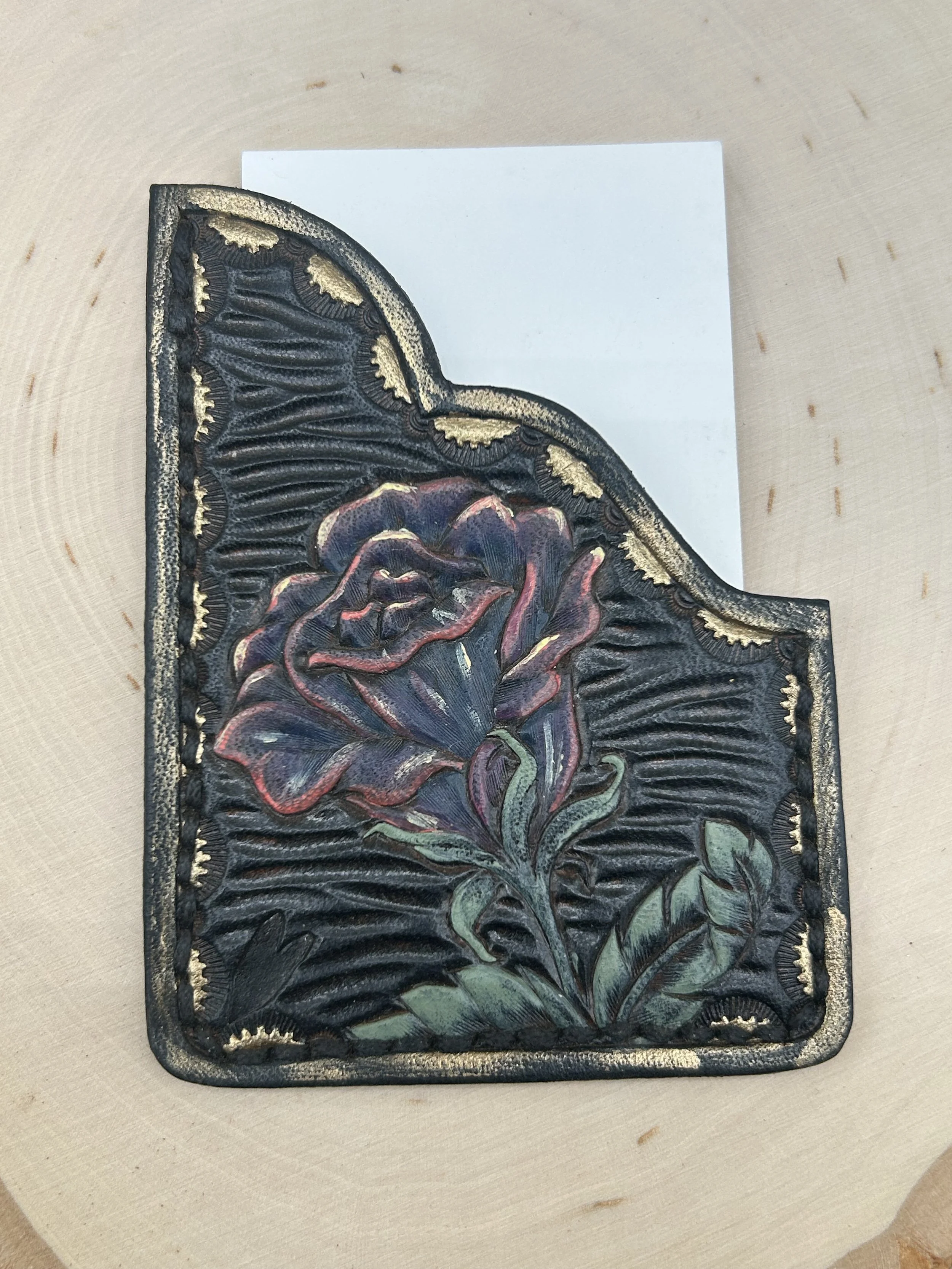Tooled Leather Card Holders- Midnight Rose