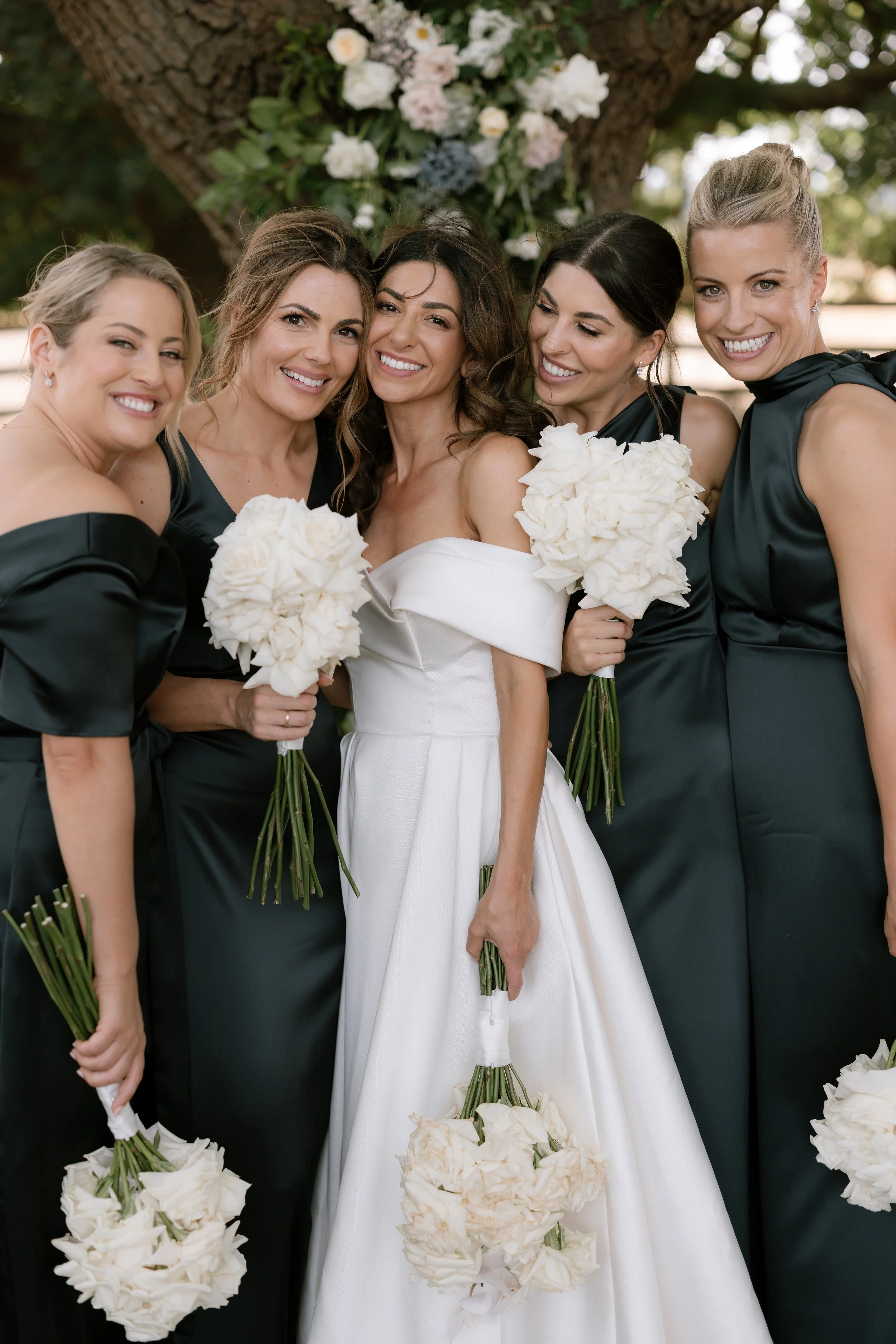 Girls of a bridal party with their makeup applied