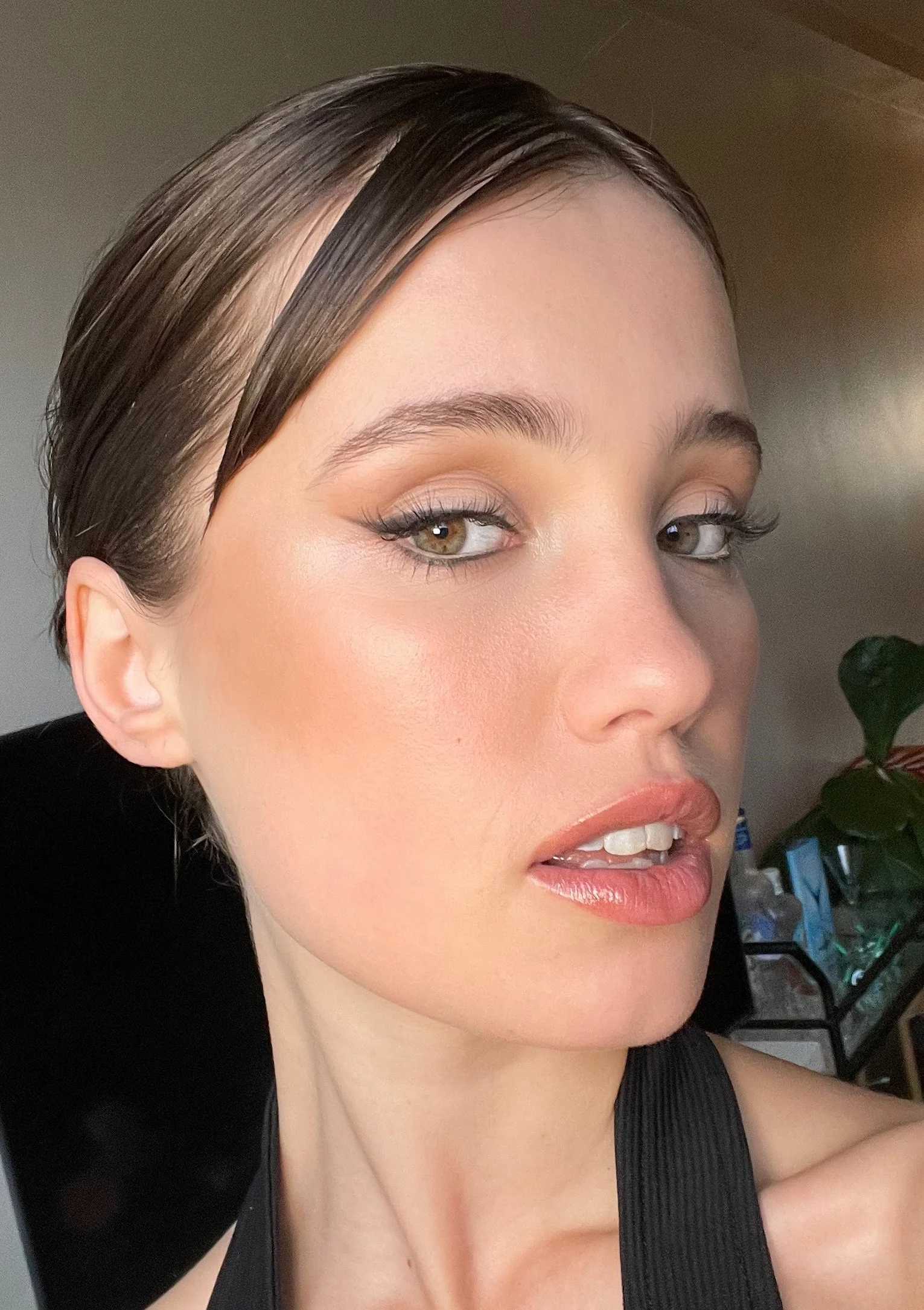 Slick back hair and natural look make up is the look for this client on Jessica O'Donnell Makeup artist